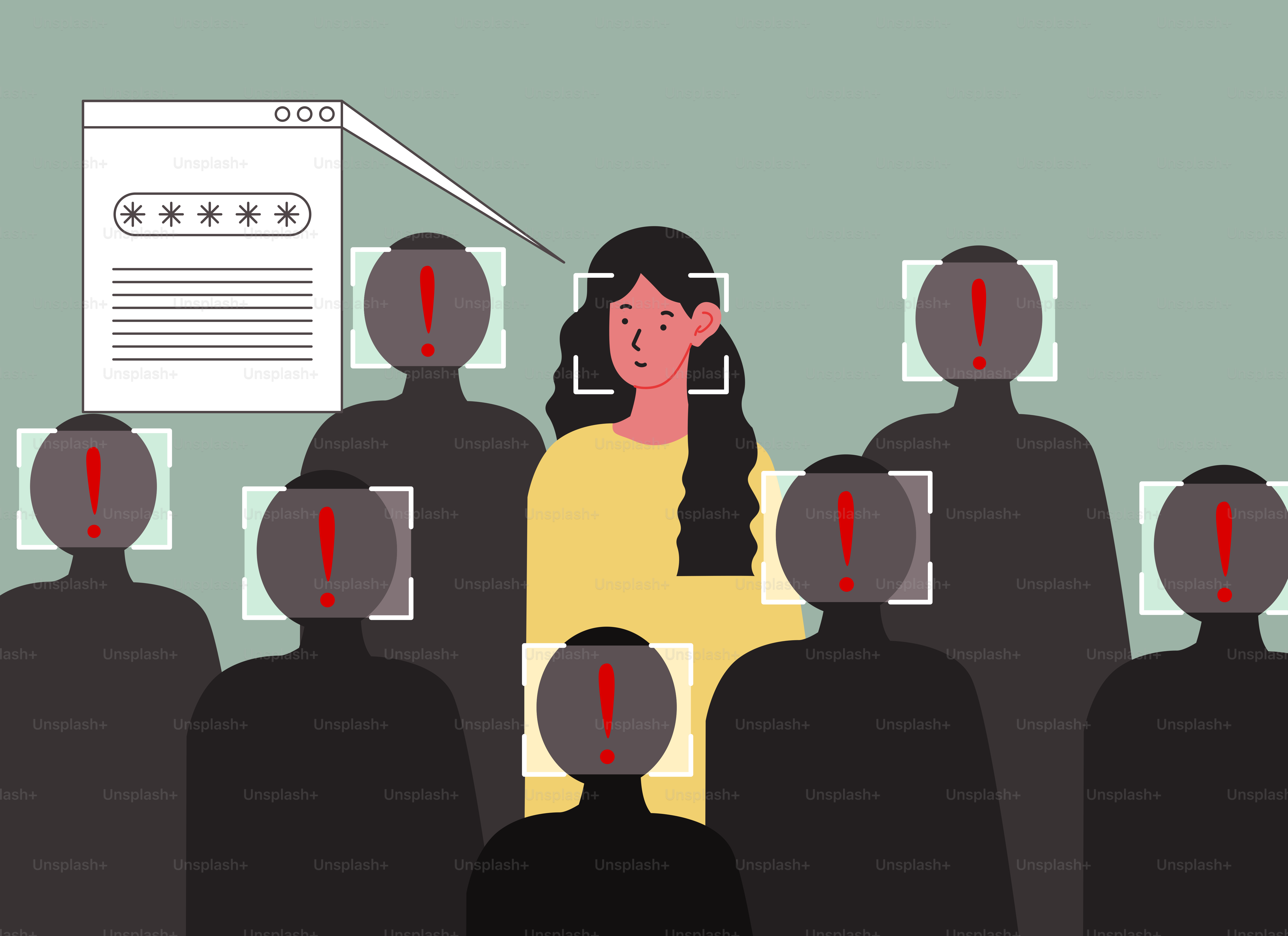 Facial recognition technology scans a crowd, identifying one person.