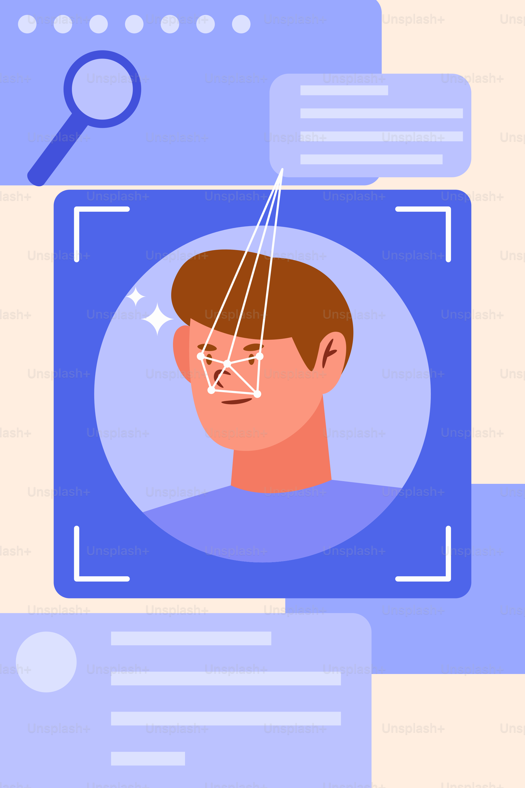 얼굴 인식 기술이 남성의 얼굴을 스캔합니다.