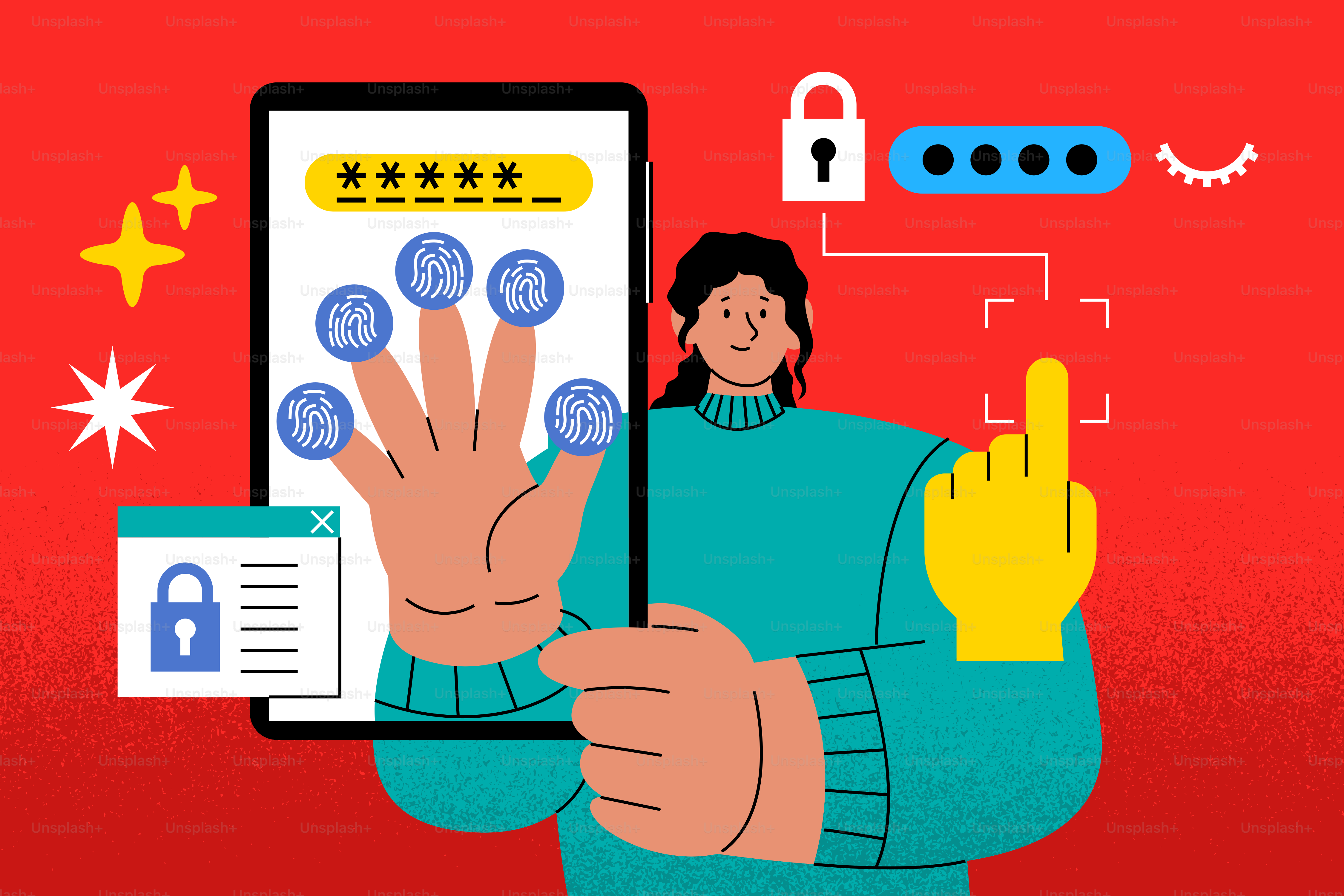 Persona que utiliza un escáner de huellas dactilares para seguridad digital
