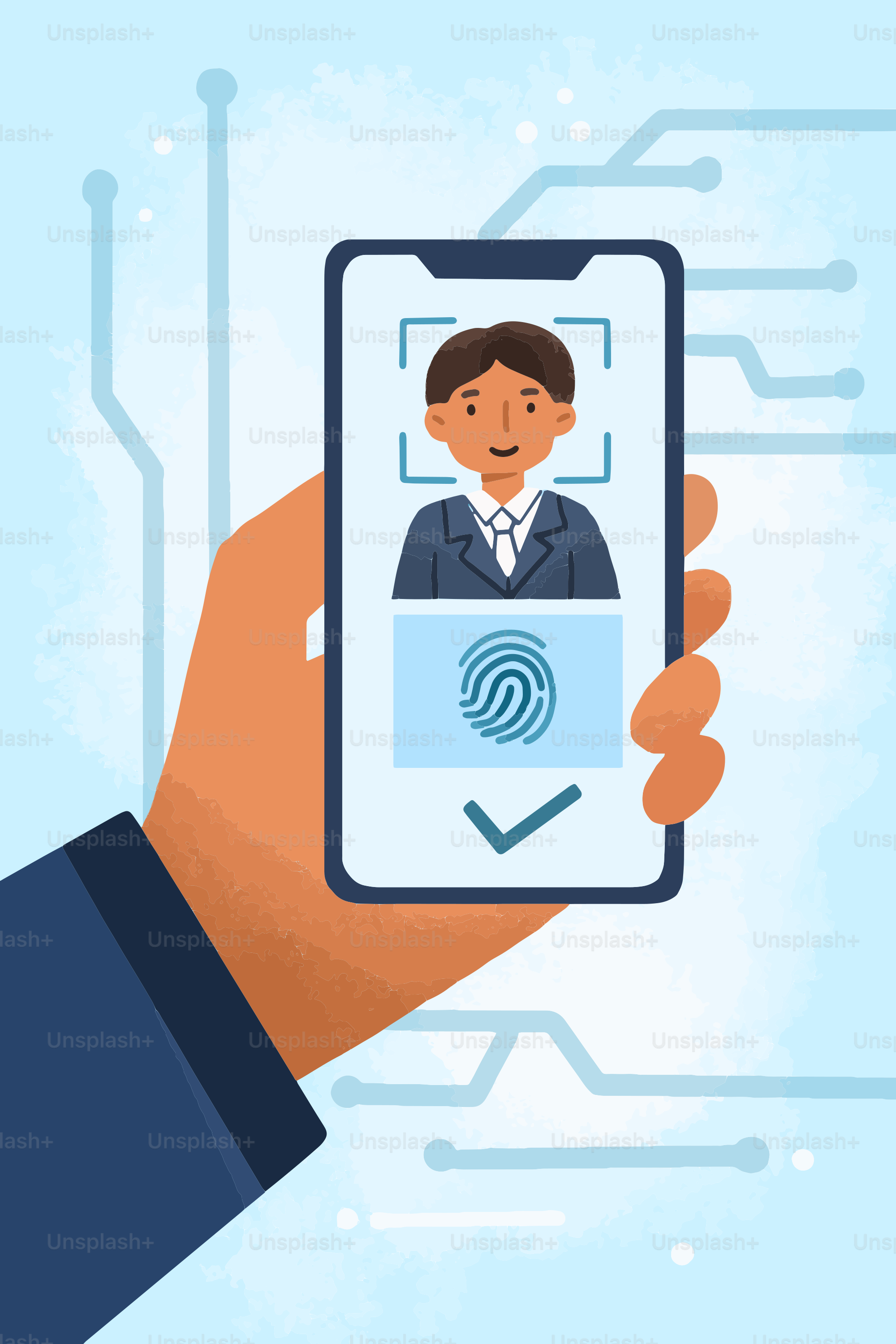 얼굴 인식 및 지문 인식이 가능한 스마트폰 손에 들기