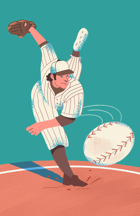Baseball-Pitcher, der während eines Spiels einen Ball wirft.