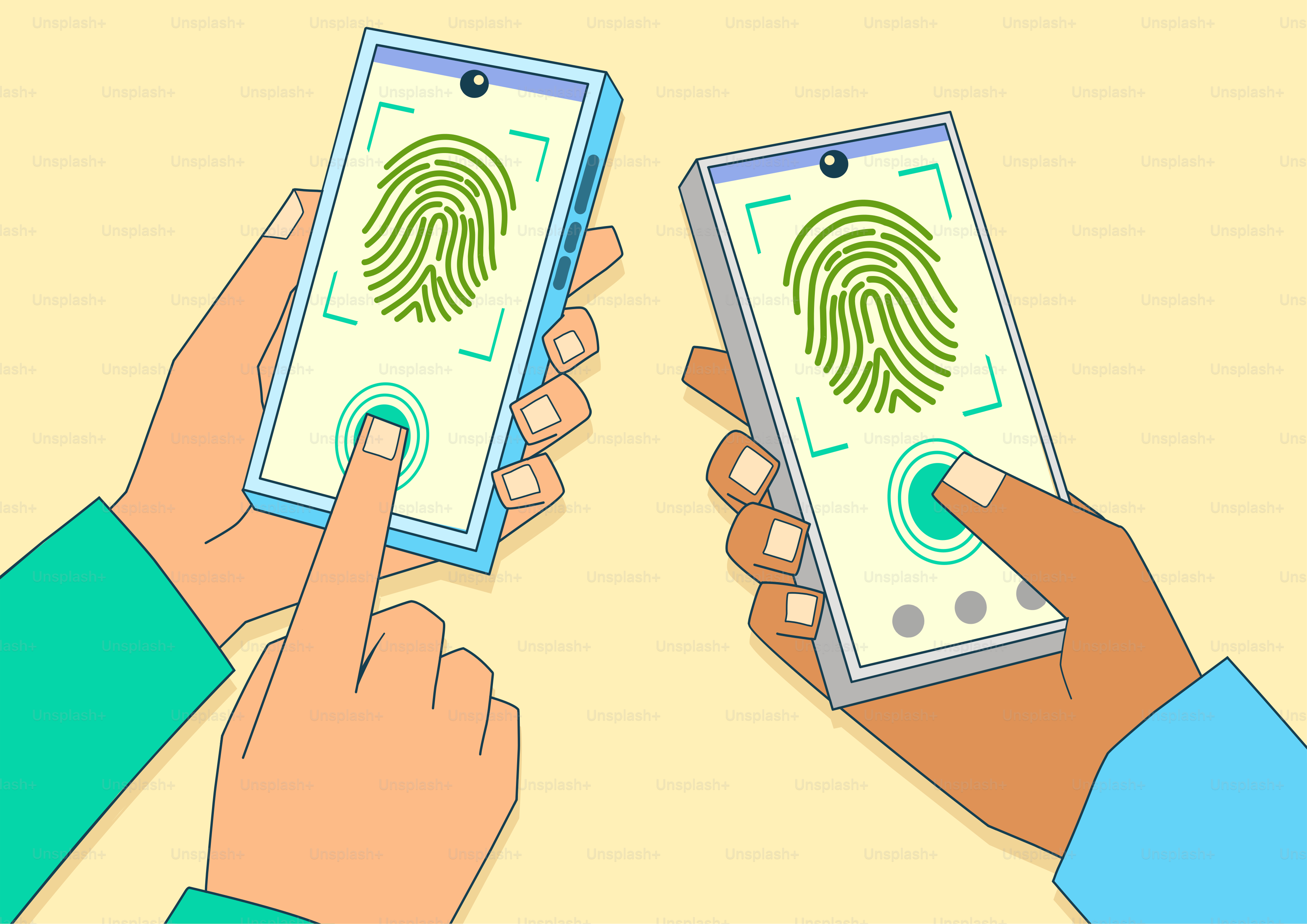 두 손에 지문 감지기가 달린 휴대폰을 들고 있었다.