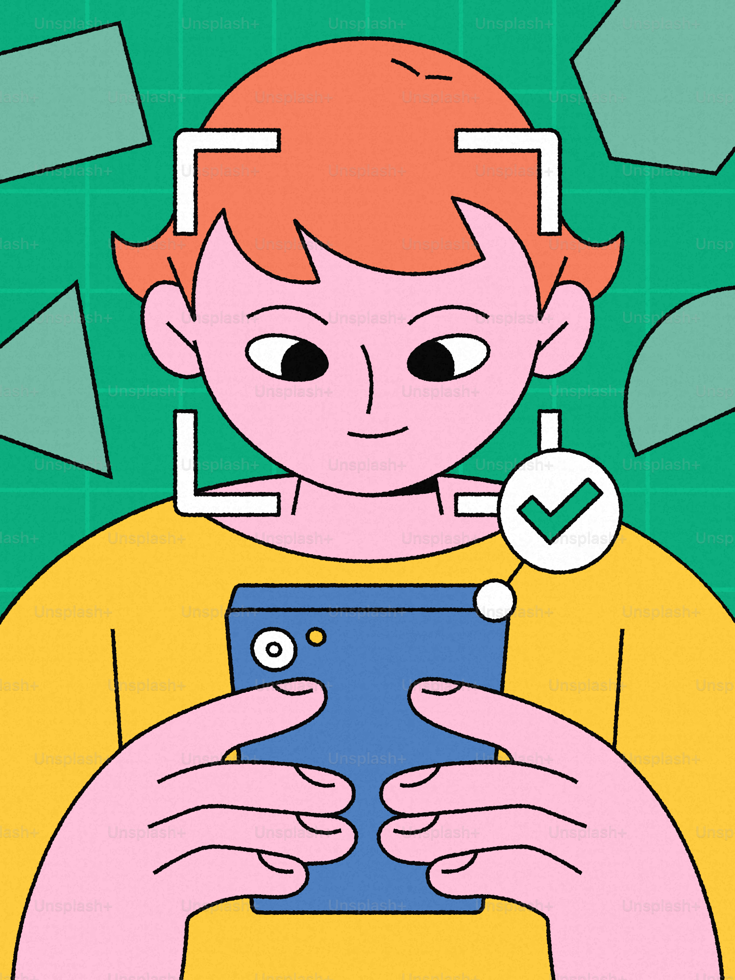 Persona che utilizza un telefono con tecnologia di riconoscimento facciale