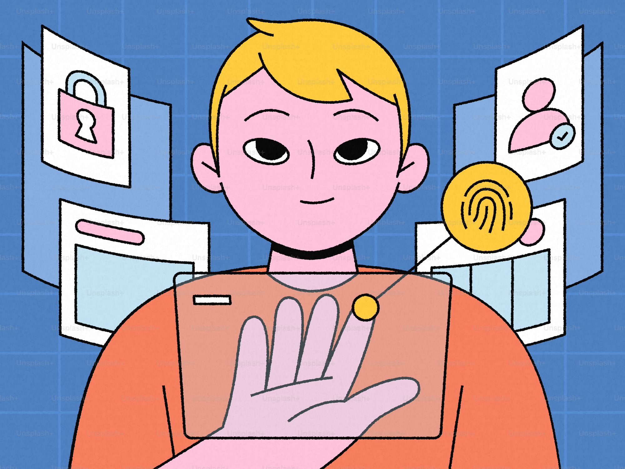 Uomo che usa scanner di impronte digitali per la verifica digitale dell'identità