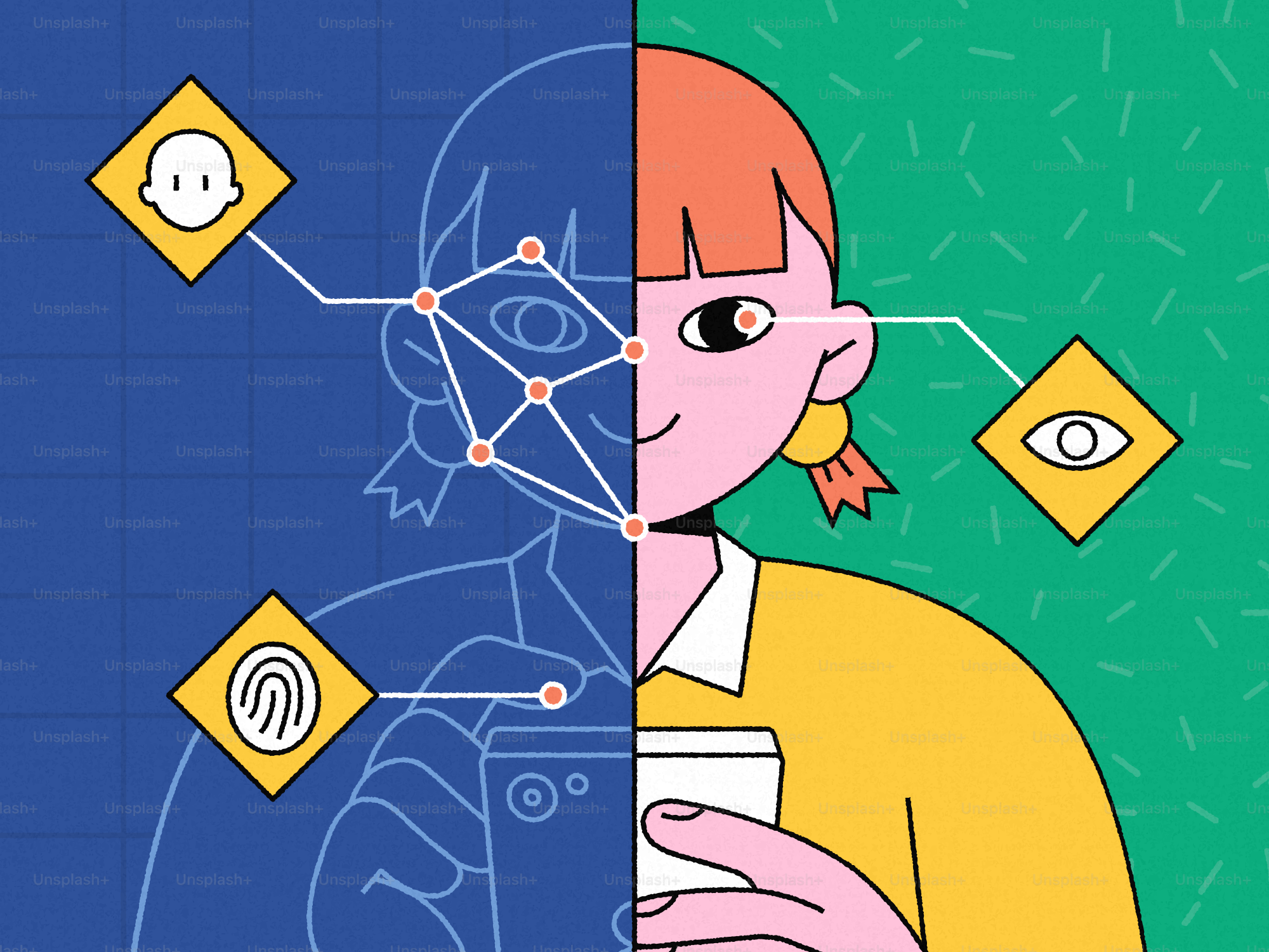 Tecnologia di riconoscimento facciale che analizza il volto di una persona.