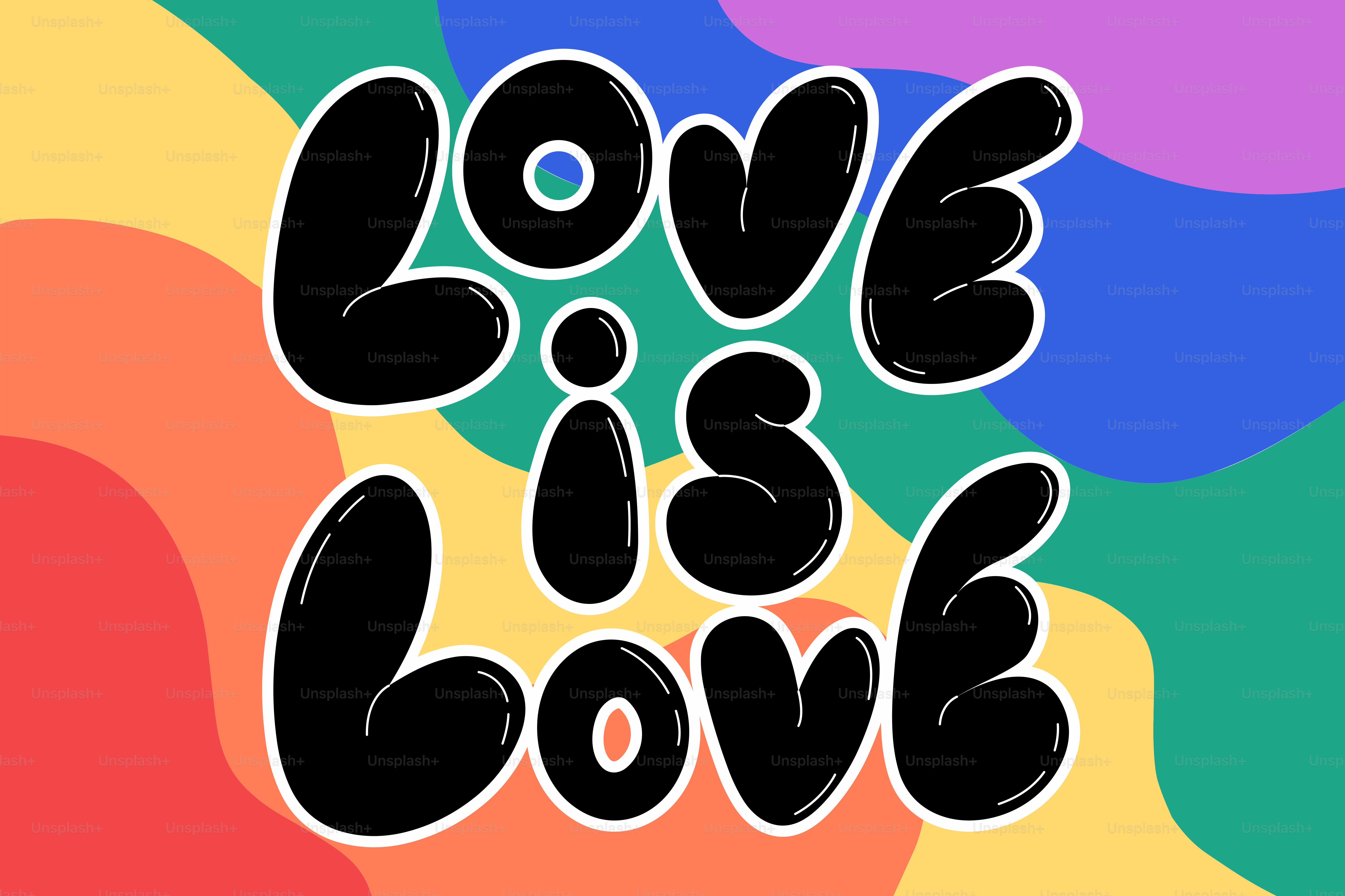 愛は愛の文字で虹色の背景に書かれています