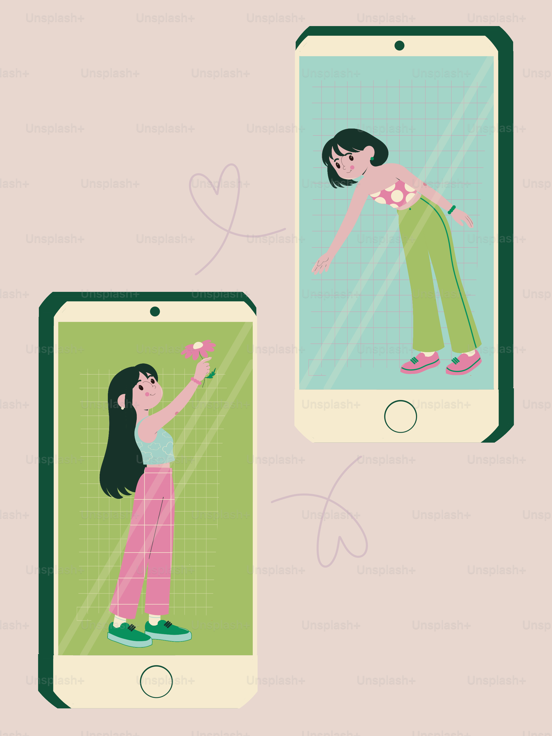 Dos mujeres interactuando por teléfonos móviles