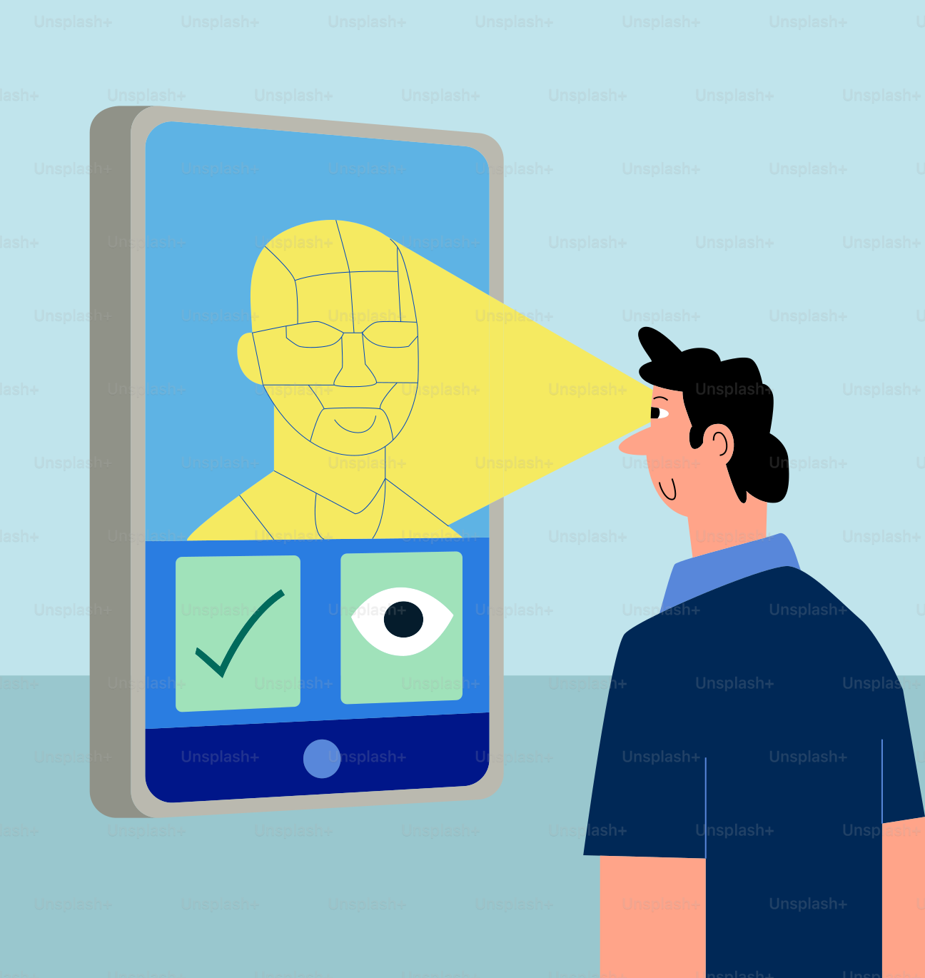 Un homme utilisant la reconnaissance faciale sur un smartphone