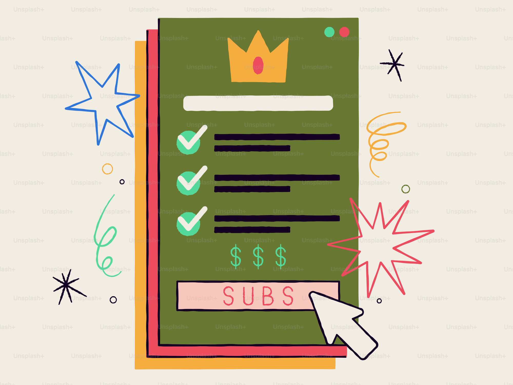 Abonnementformular mit Krone und Kontrollkästchen