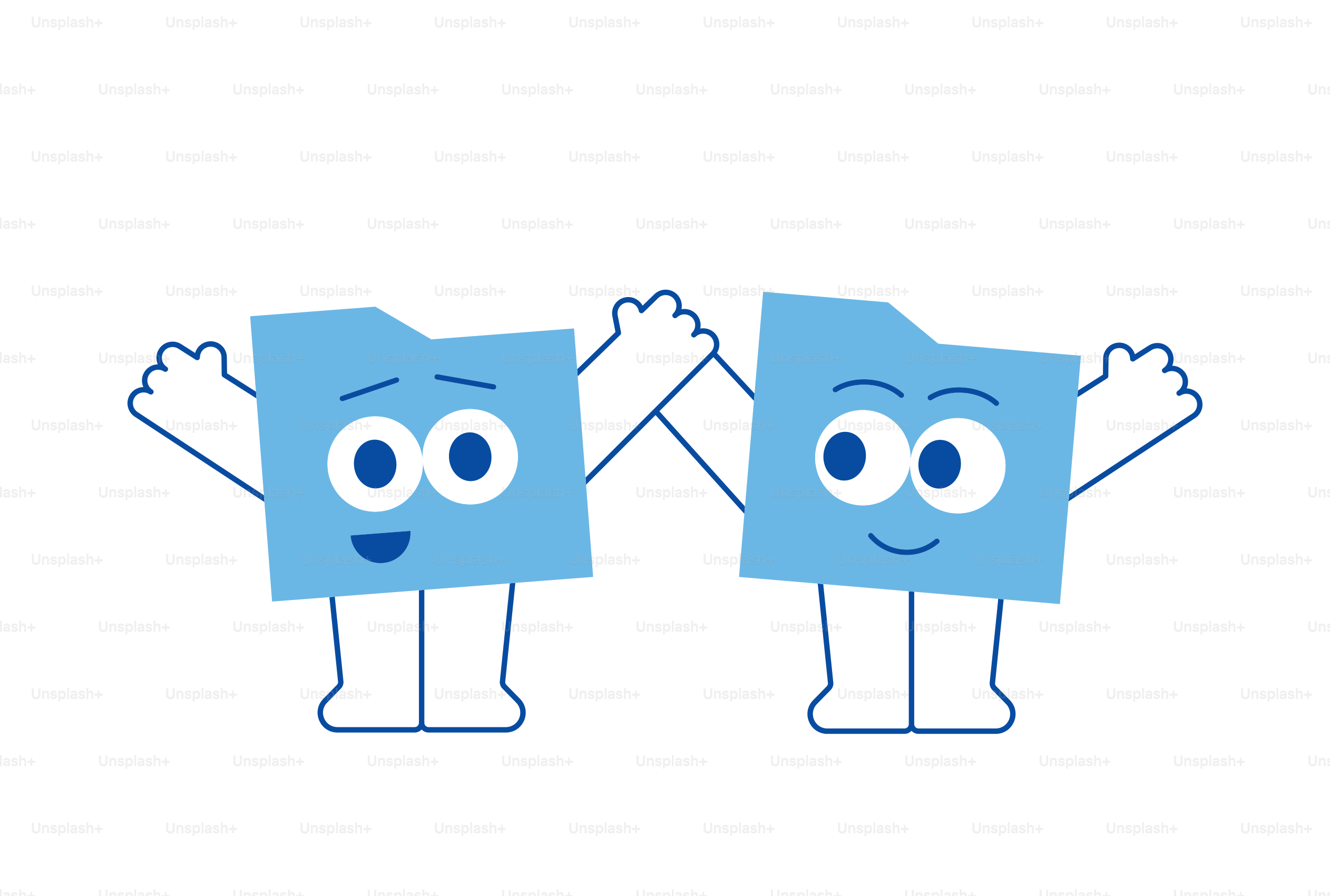 두 명의 파란 폴더 캐릭터가 손을 잡고 미소 짓고 있다