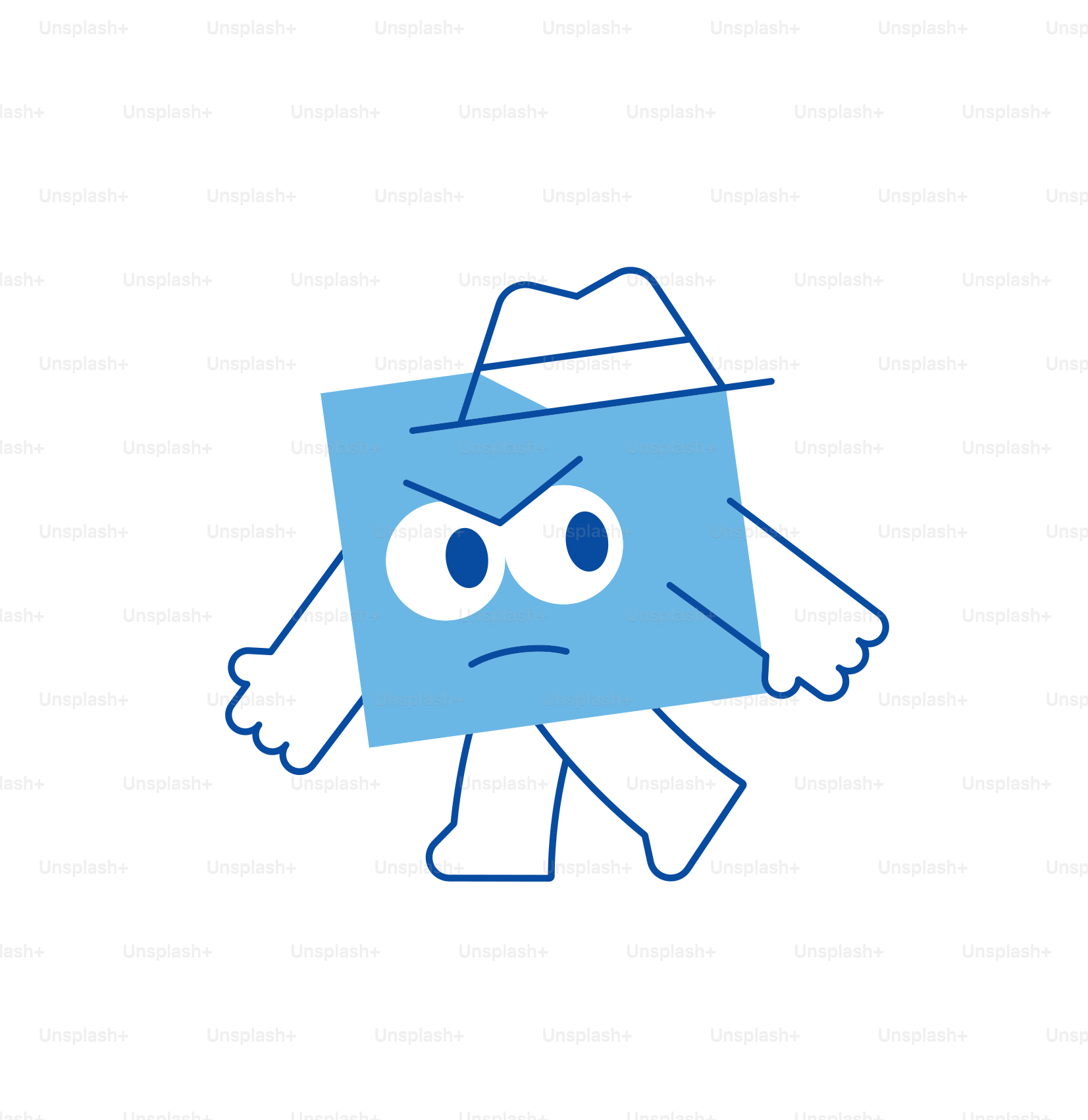 모자를 쓴 화난 파란 사각형 캐릭터