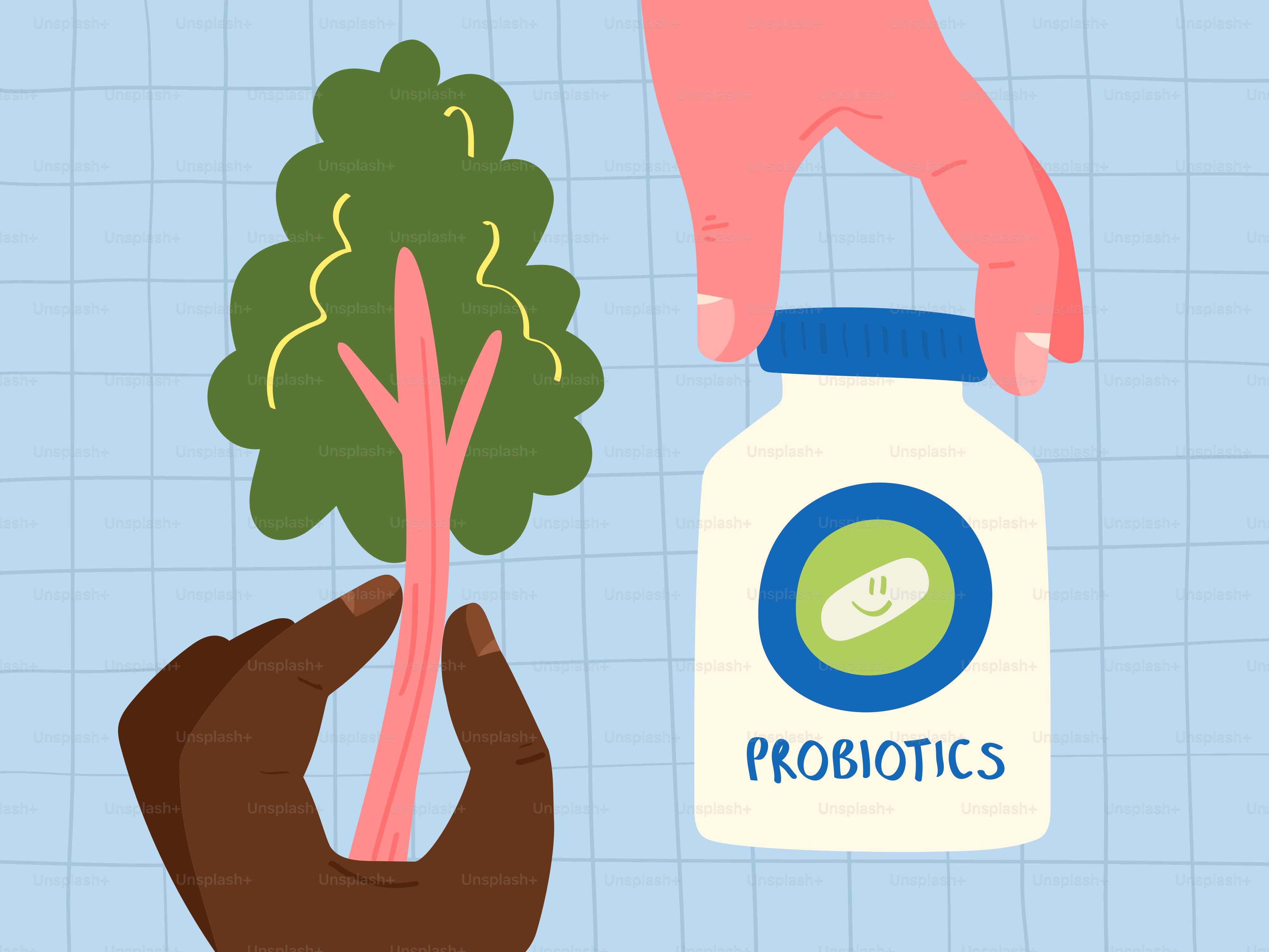 Intercambia las manos una botella de plantas y probióticos.