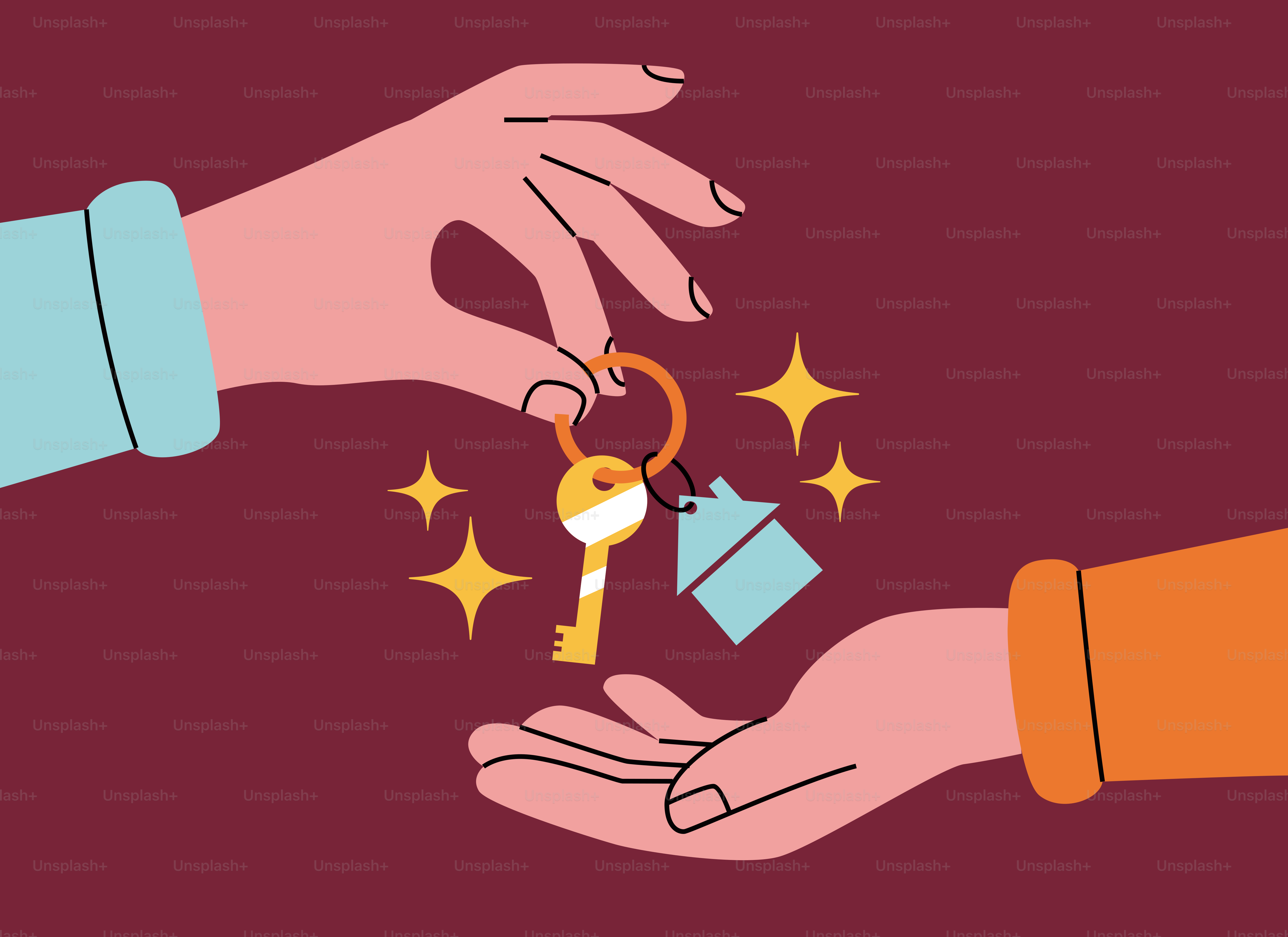 Hands exchanging a key with a house charm.