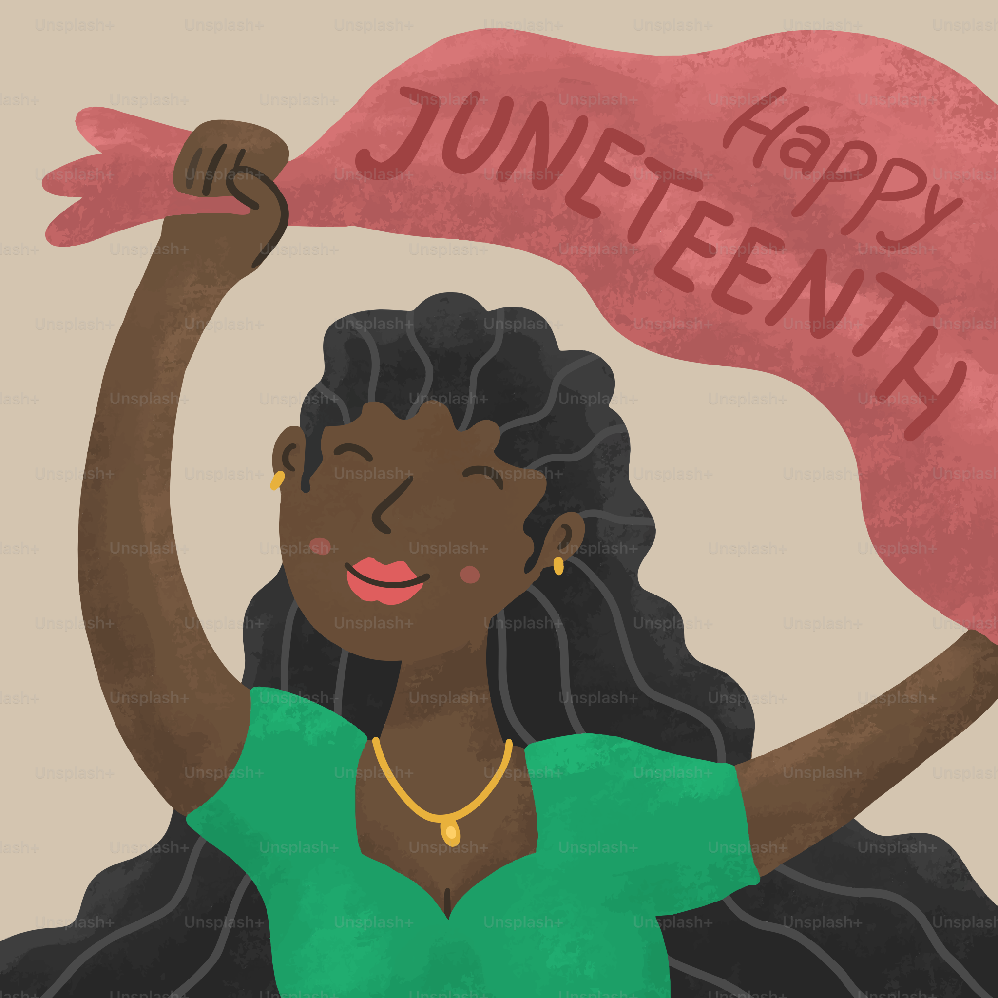 Mujer celebrando Juneteenth con una bufanda rosa