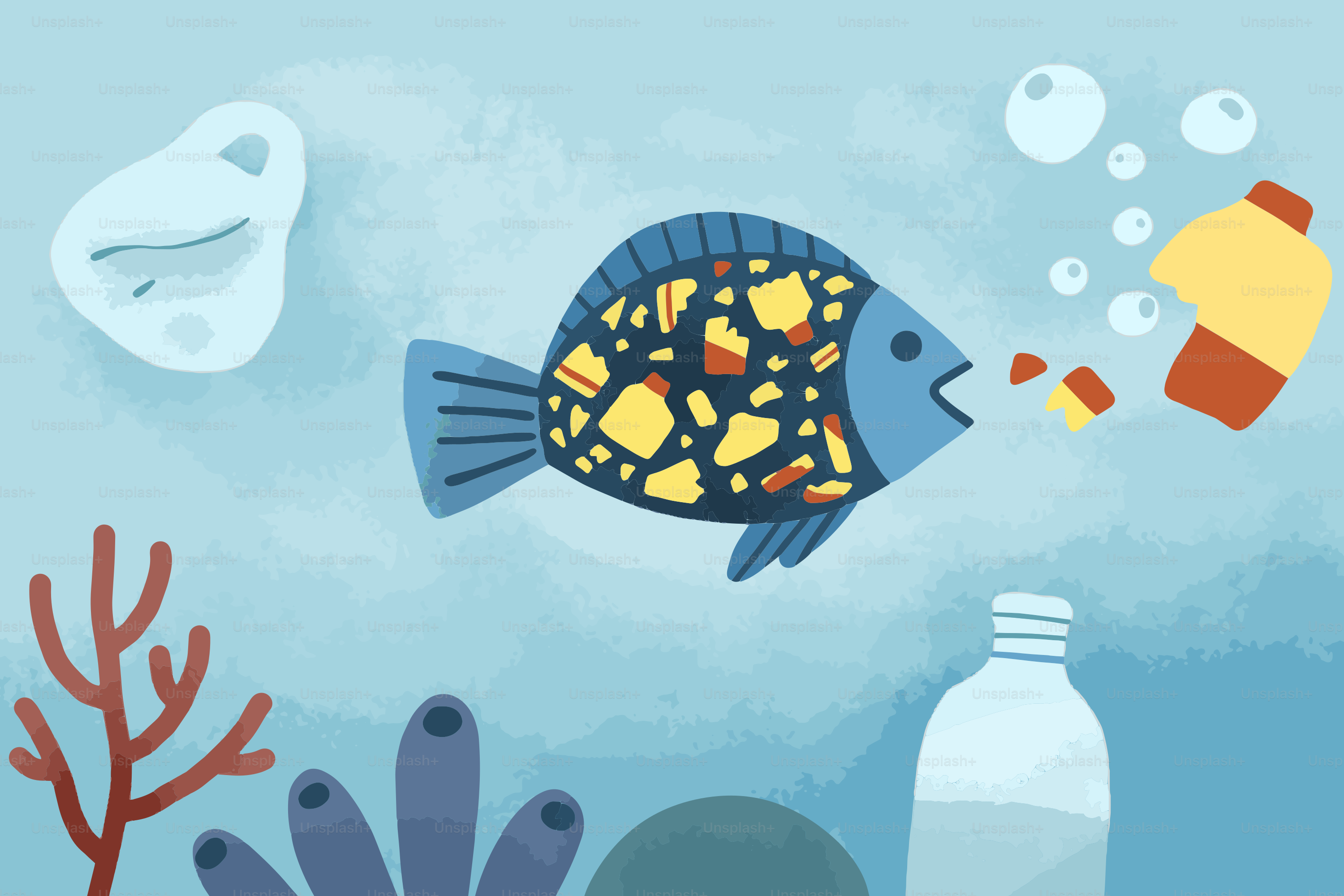 Fish eats plastic pollution in the ocean