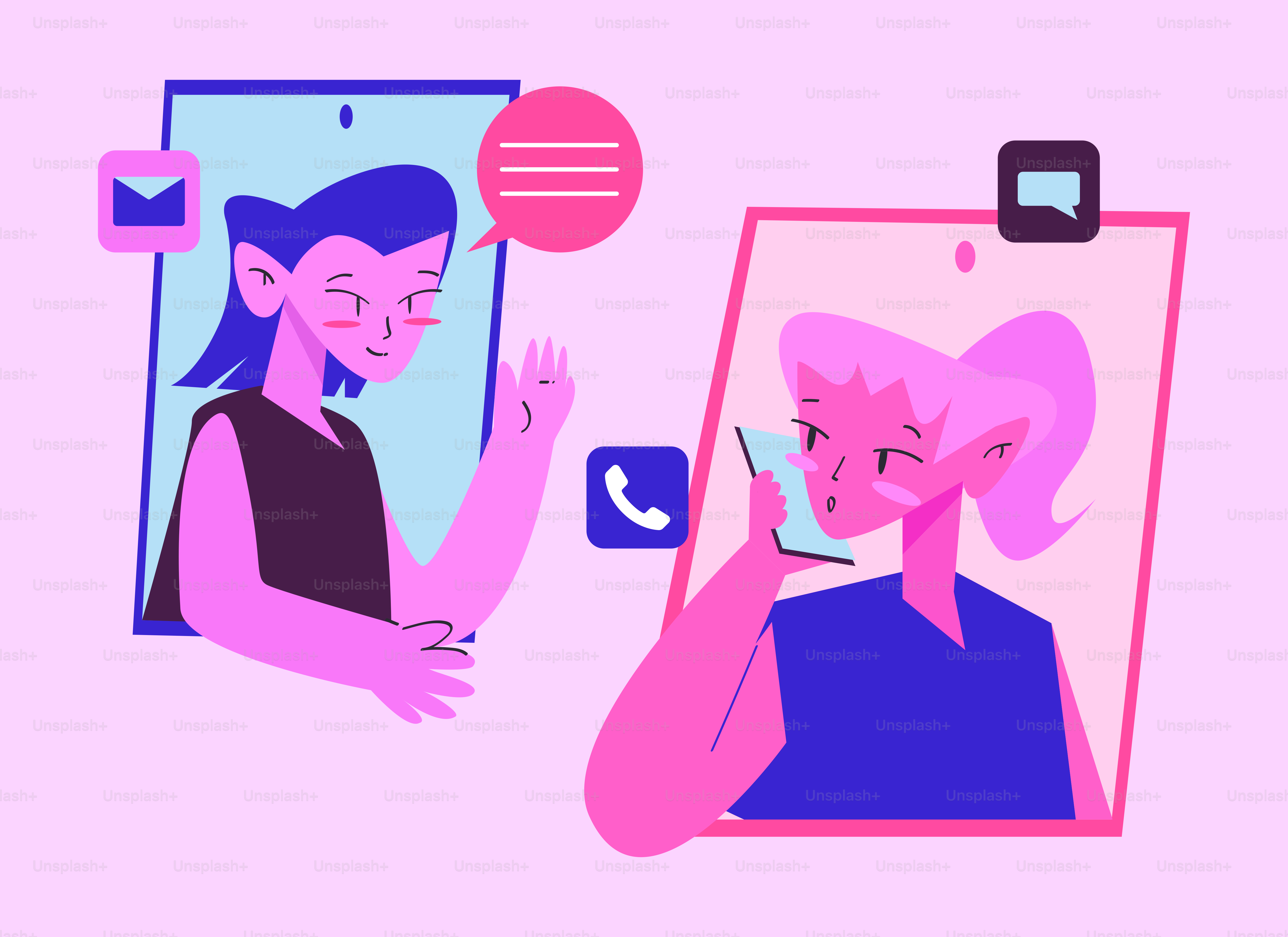 Two people communicating via video call on screens.