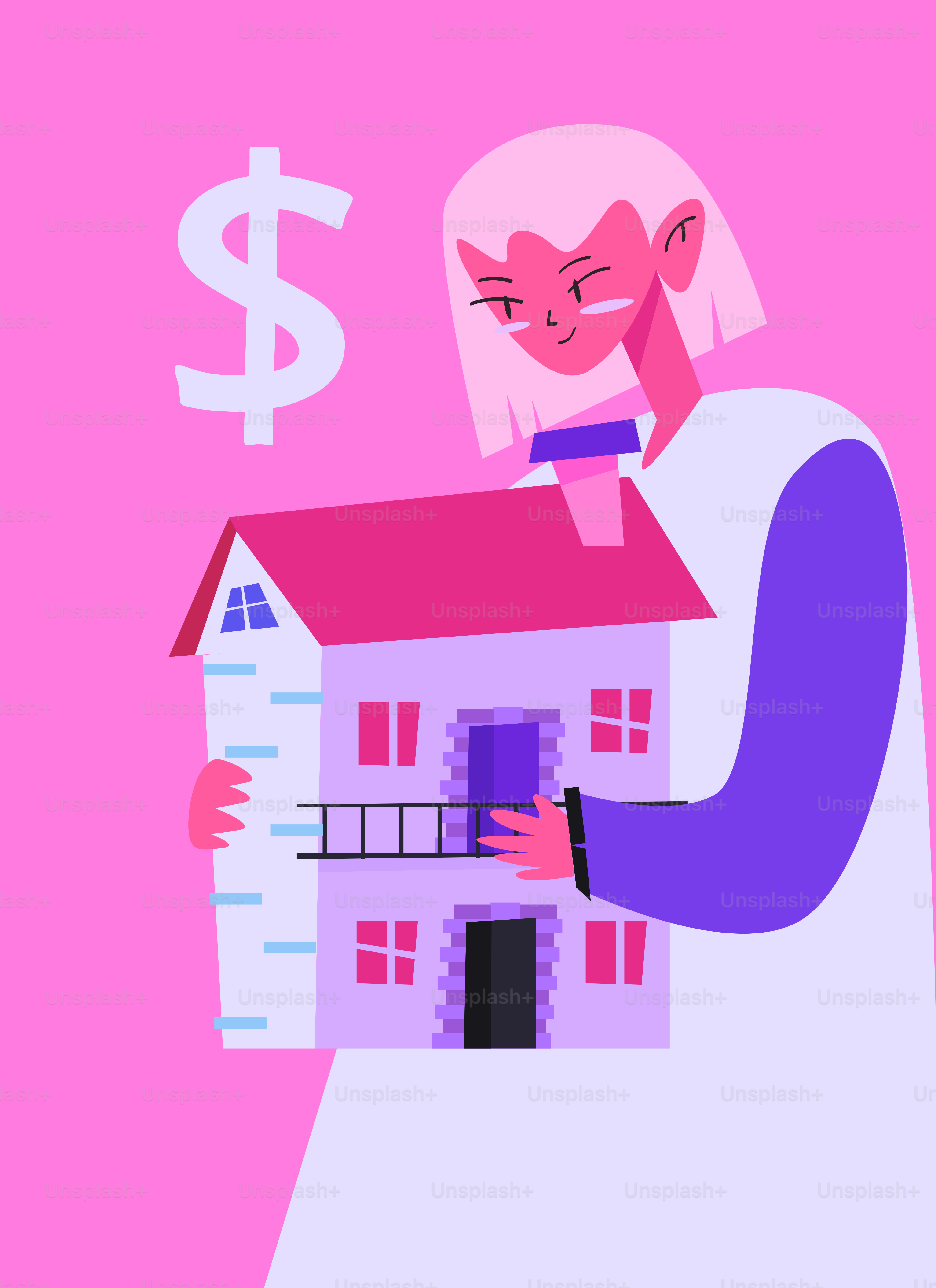 Woman holding a house with a dollar sign.
