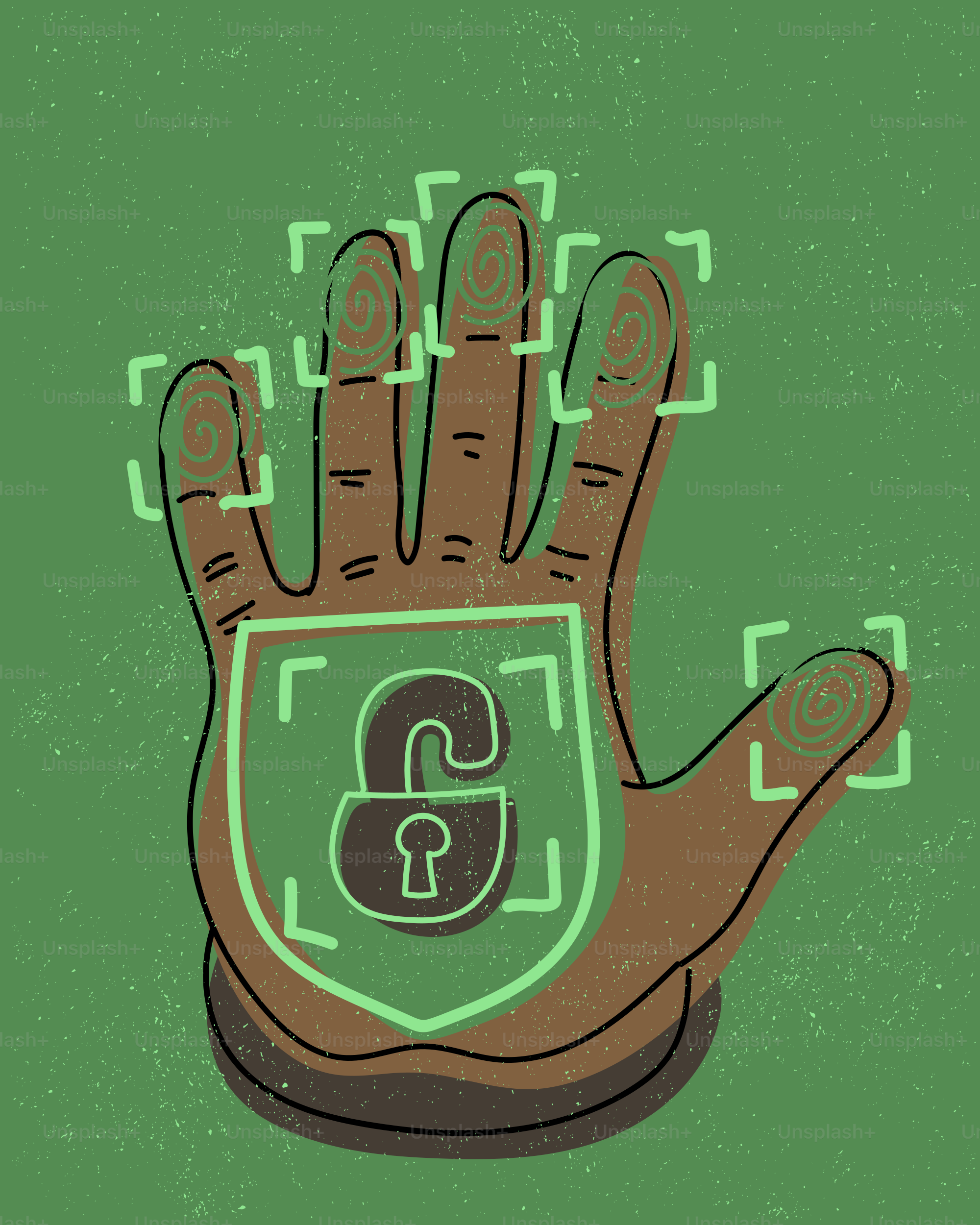 手はロック解除済みの南京錠と指紋スキャン