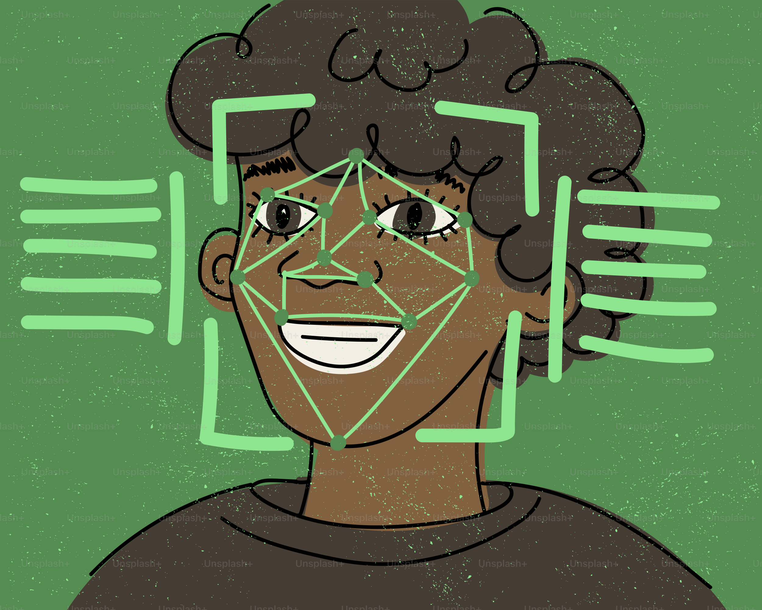 笑顔の人の顔認識スキャン