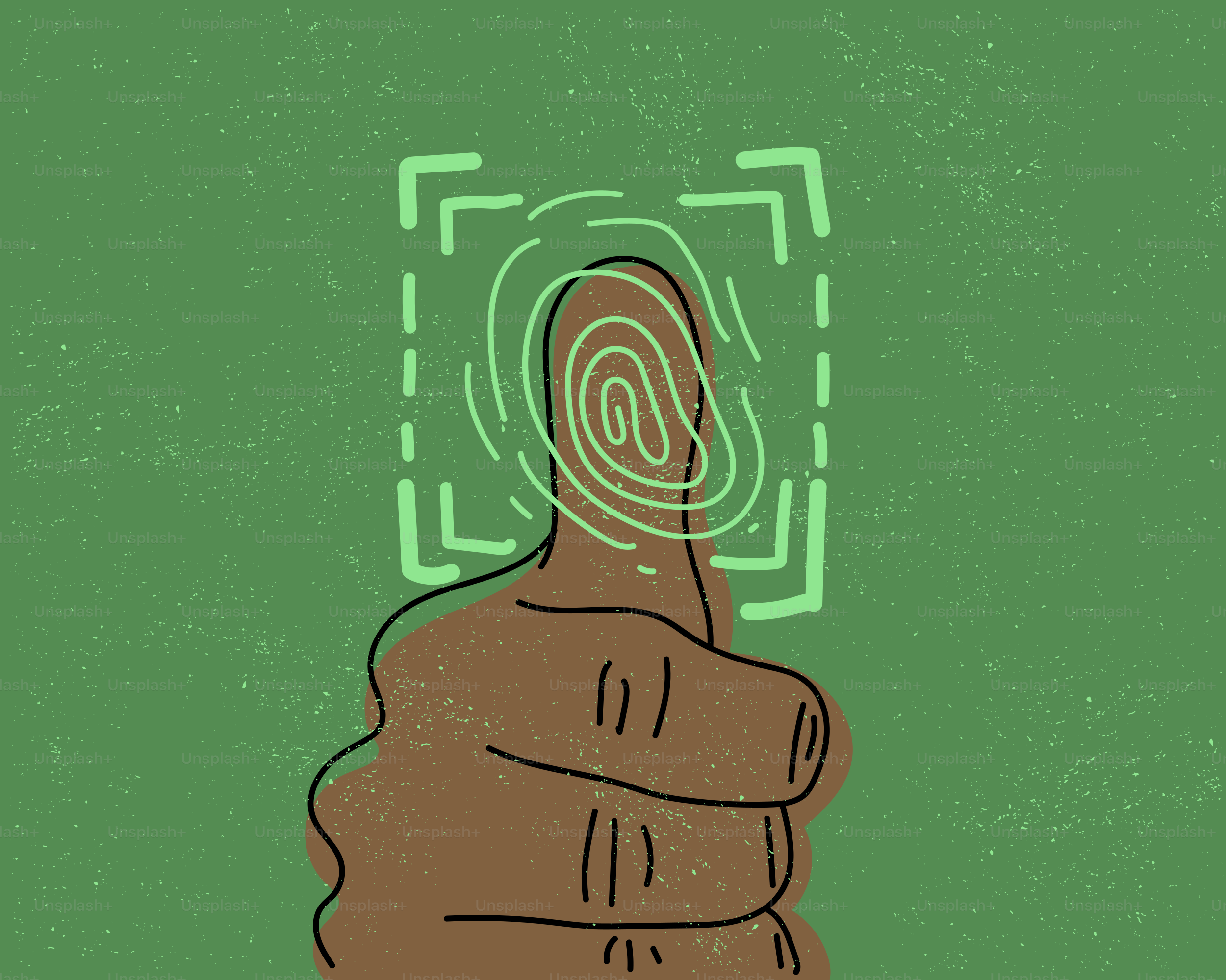 緑色の背景に指紋スキャン