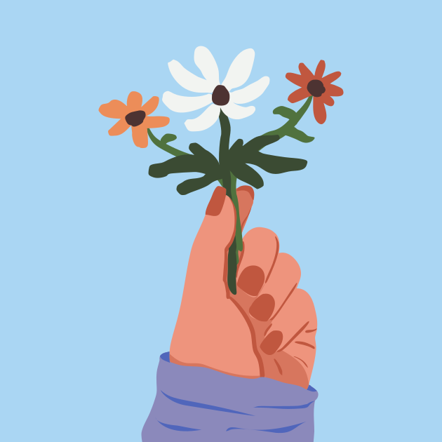 Tenant la main un bouquet de petites fleurs