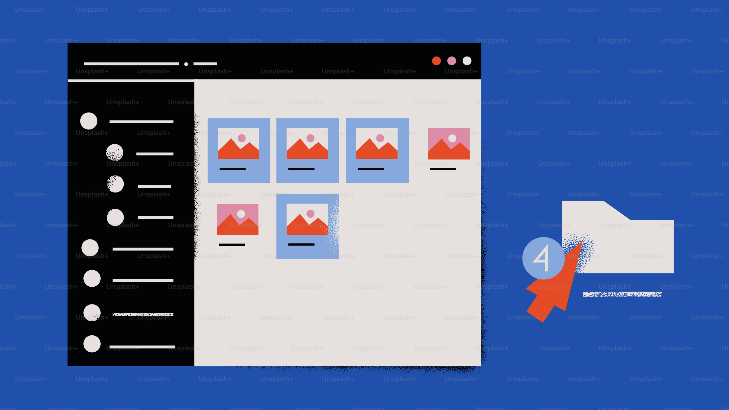 Vektor Layar komputer menampilkan file dan folder dengan notifikasi ...