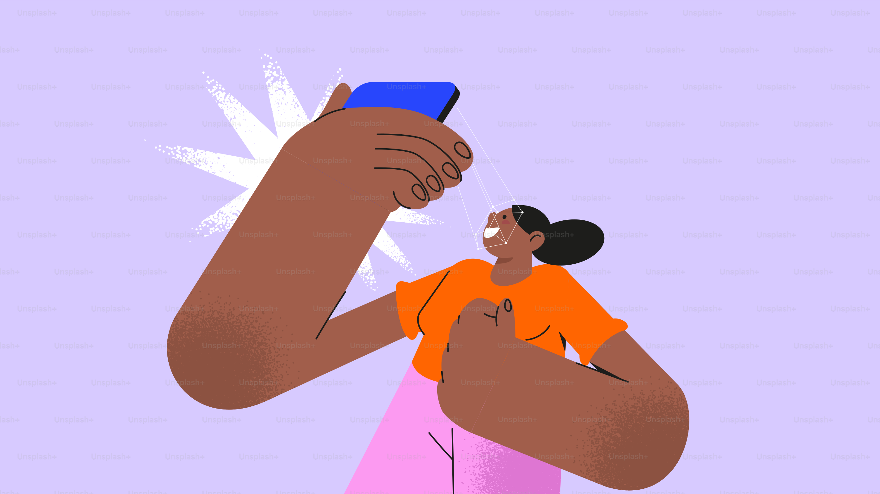 휴대폰으로 셀카를 찍는 여성, 신나서 미소 짓고 있다