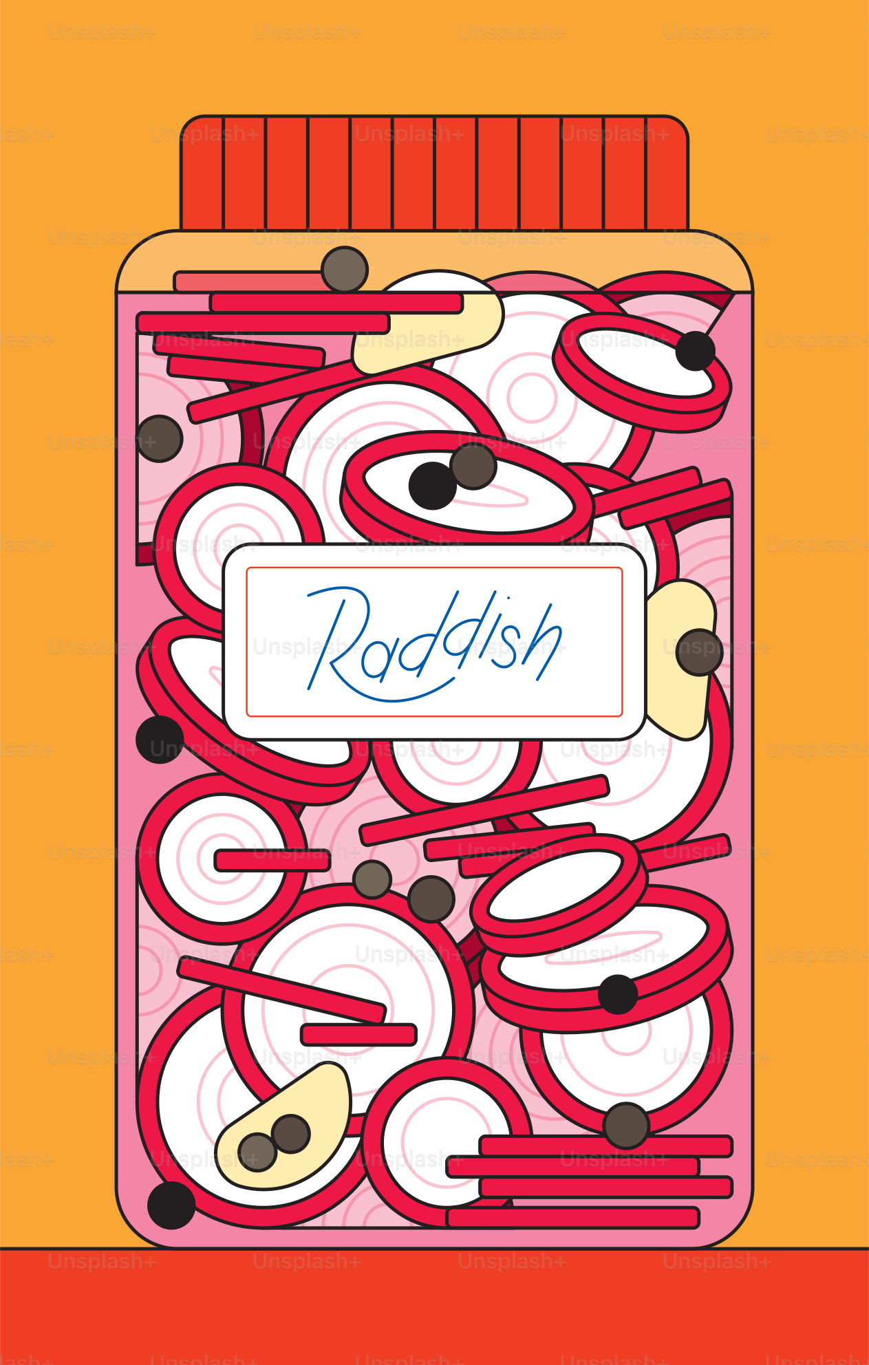 병에 담긴 절인 무와 향신료