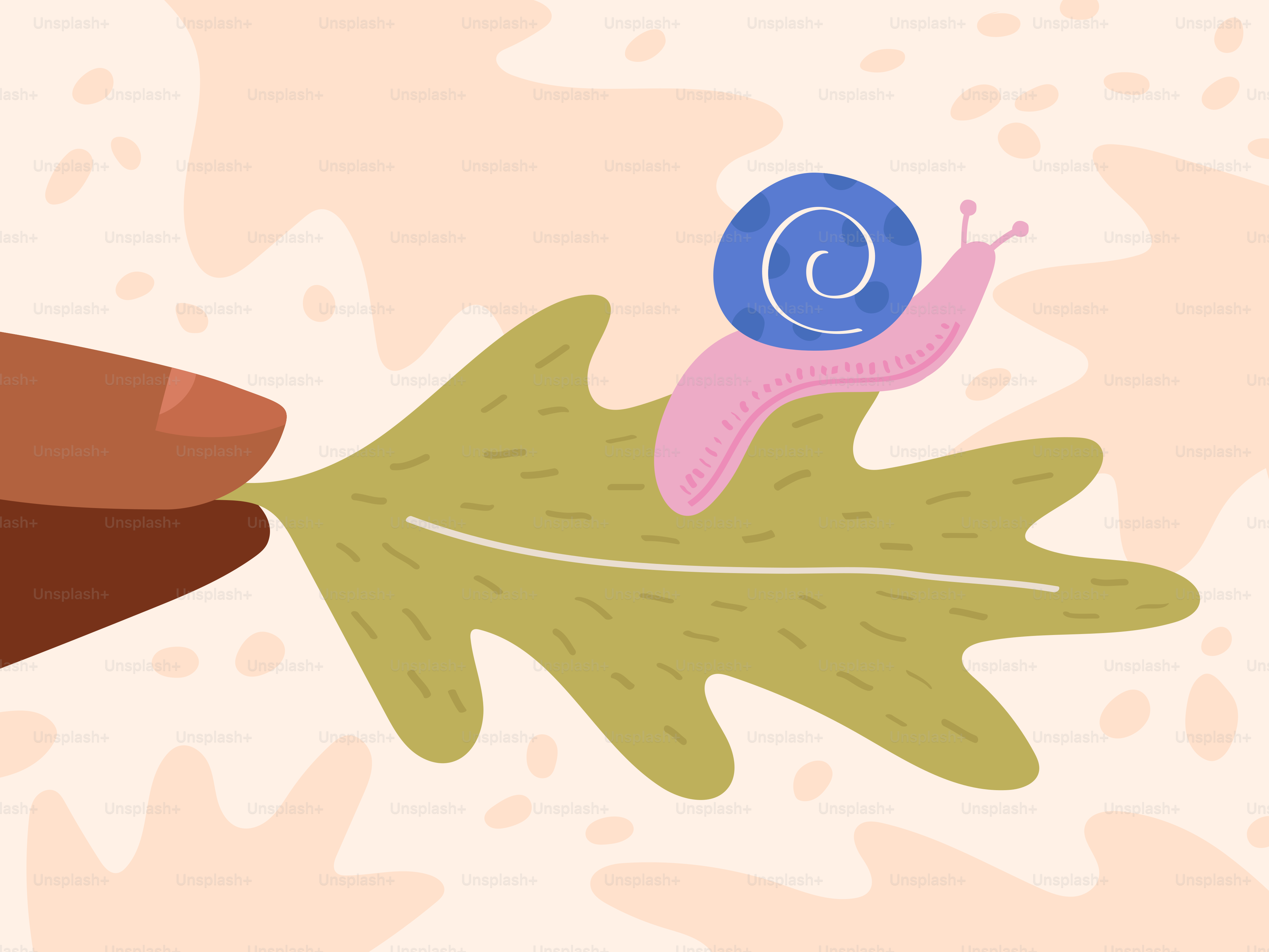 Un caracol se arrastra por una hoja sostenida por un dedo