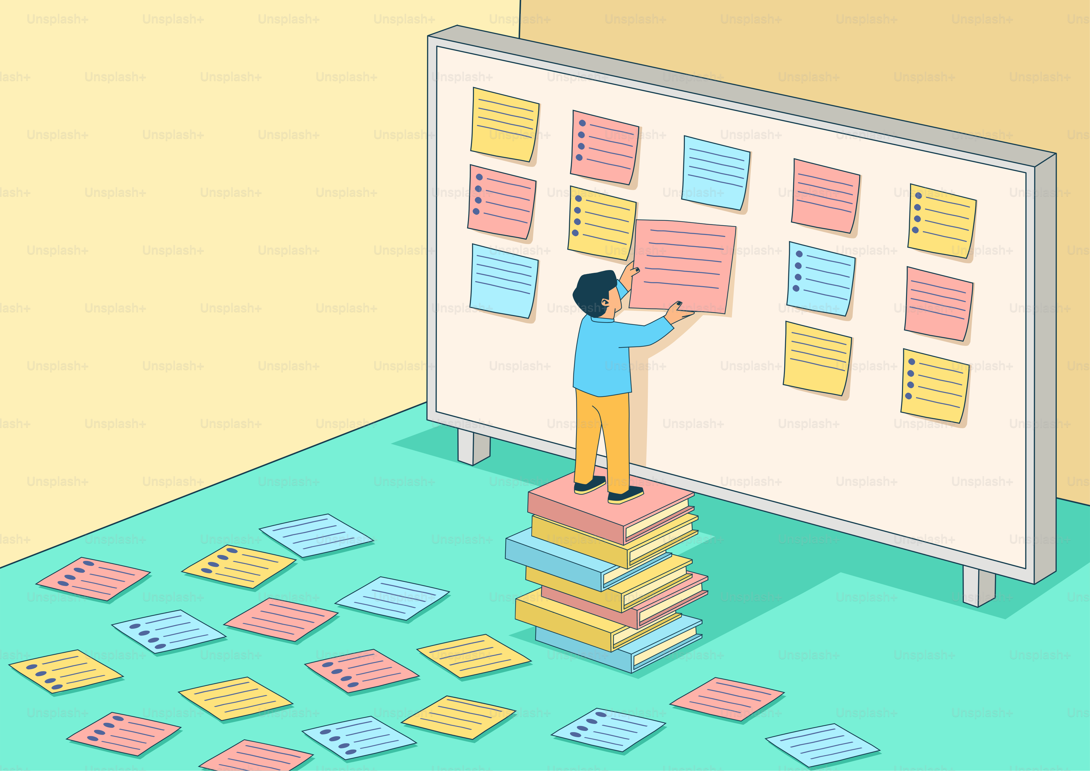 Uomo che organizza post-it su una lavagna.