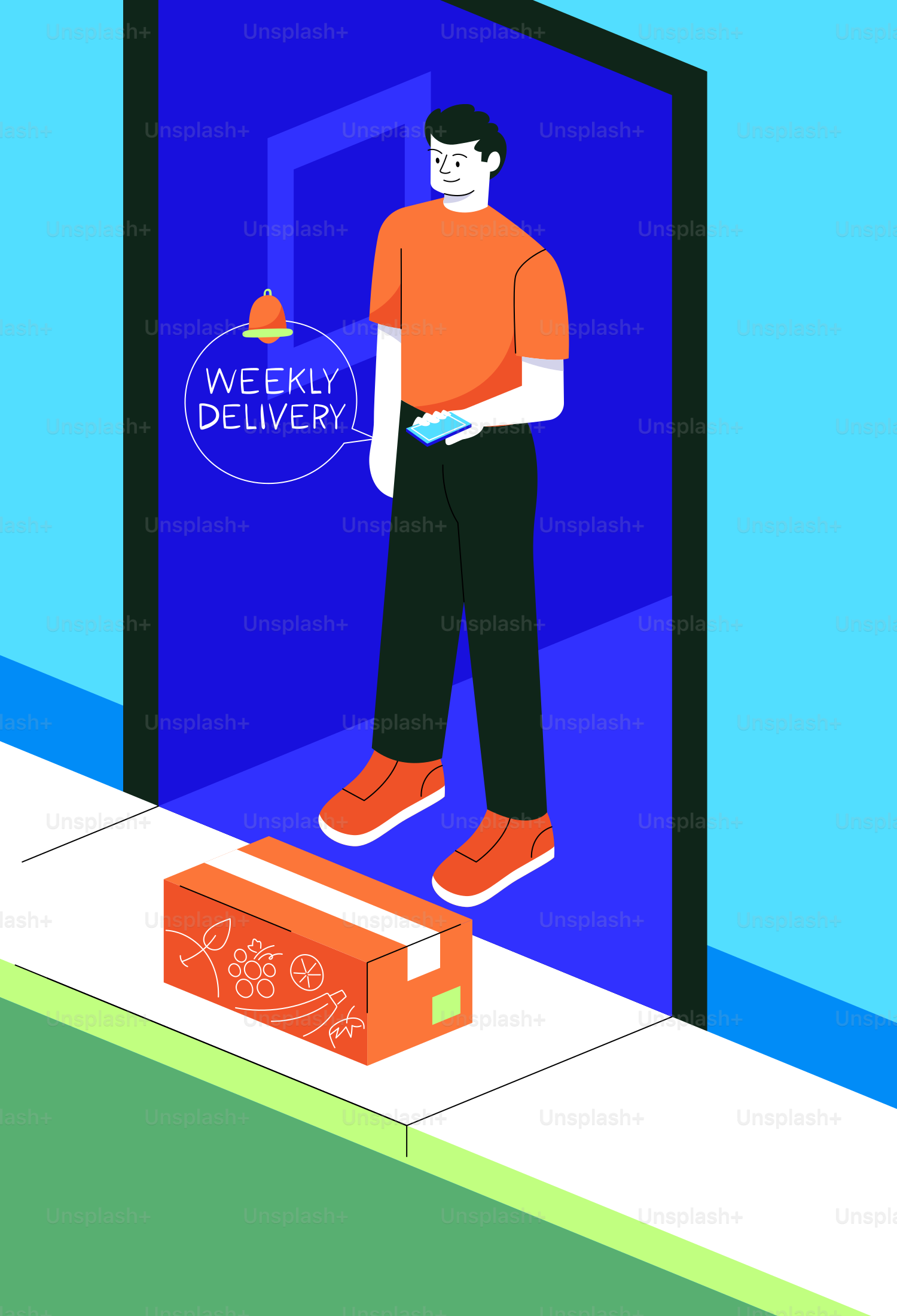 Livreur avec colis à la porte