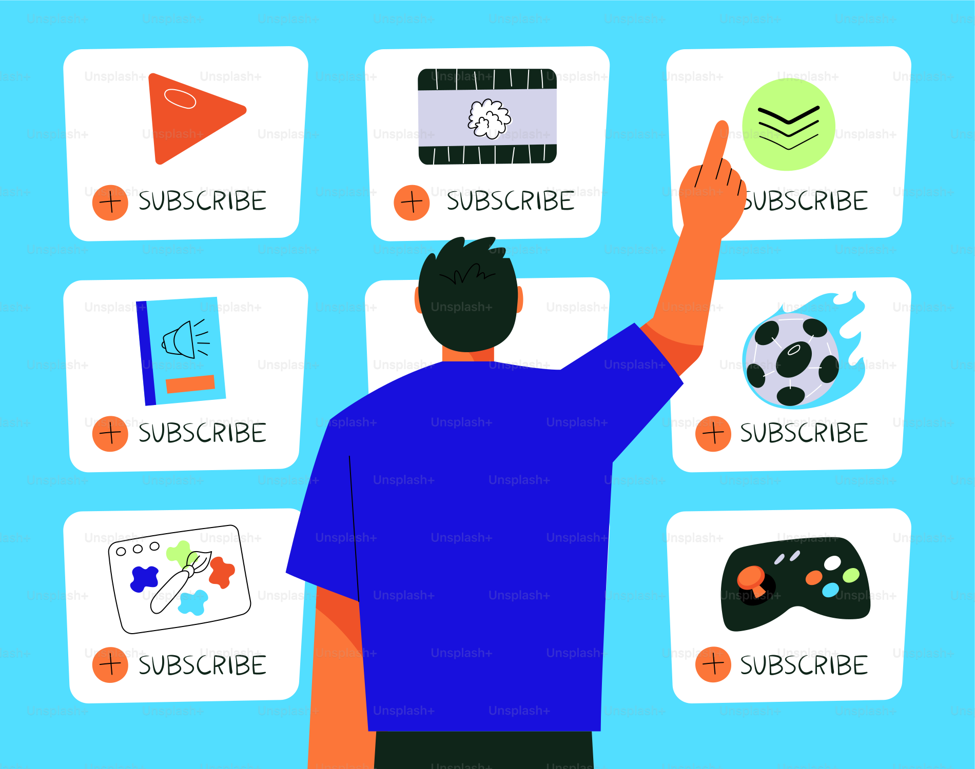 Personne sélectionnant une option d’abonnement parmi différentes icônes.