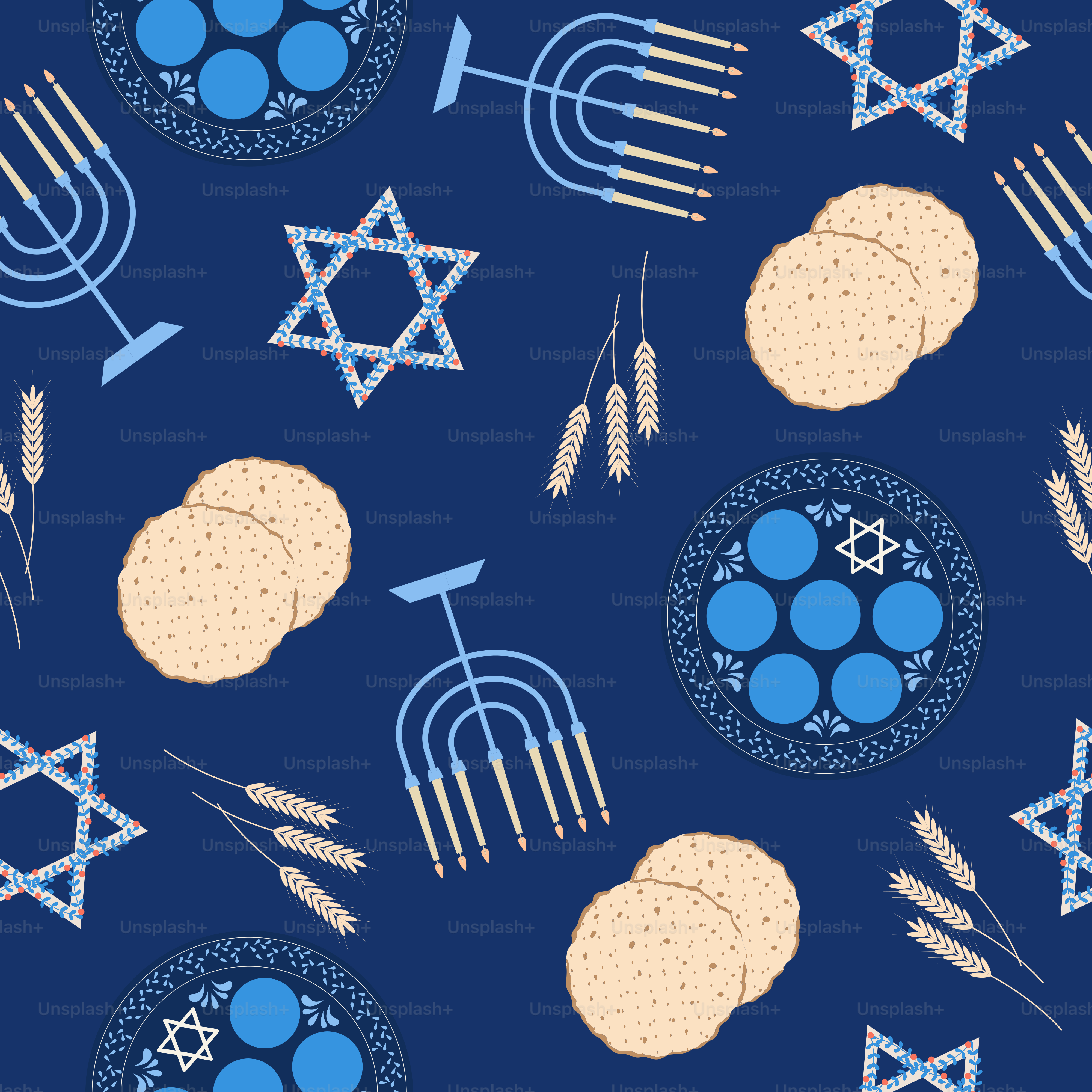 ハヌカーのシンボルにはメノーラー、ダビデの星、マッツァが含まれます。