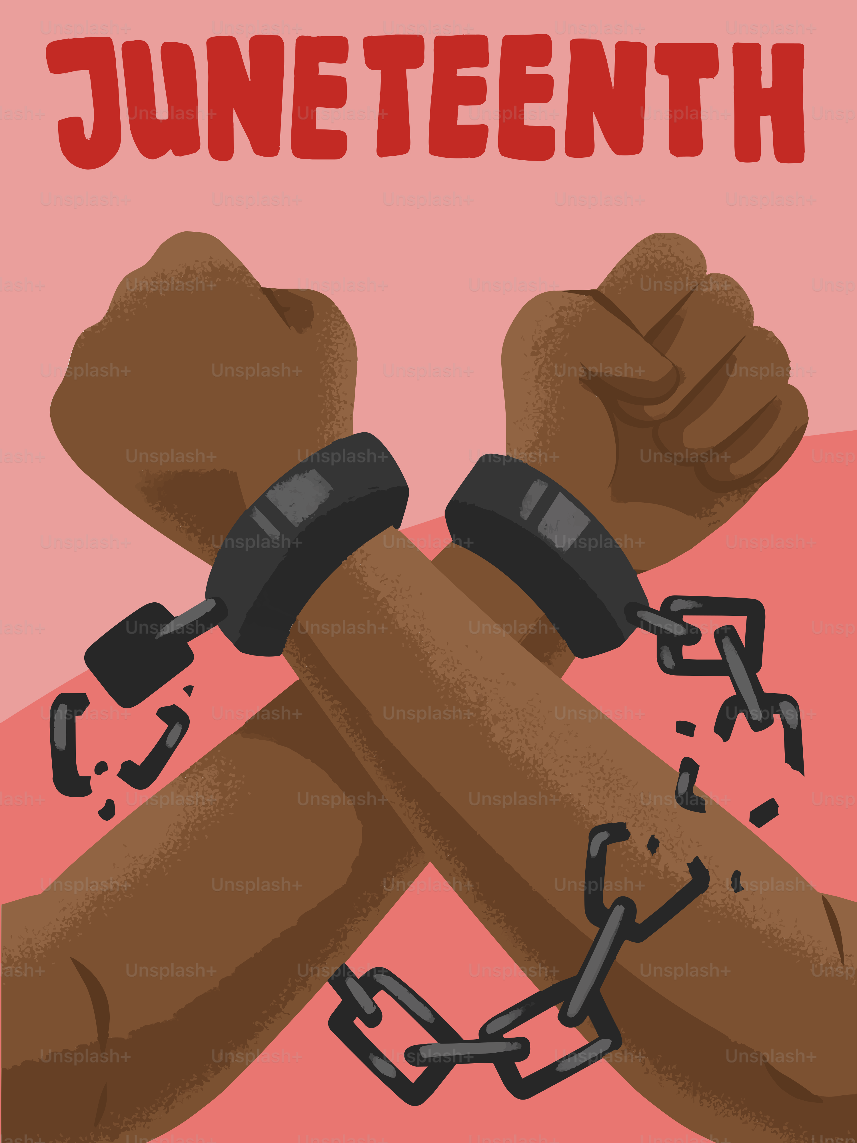Célébration du Juneteenth avec des chaînes brisées et des bras joints.