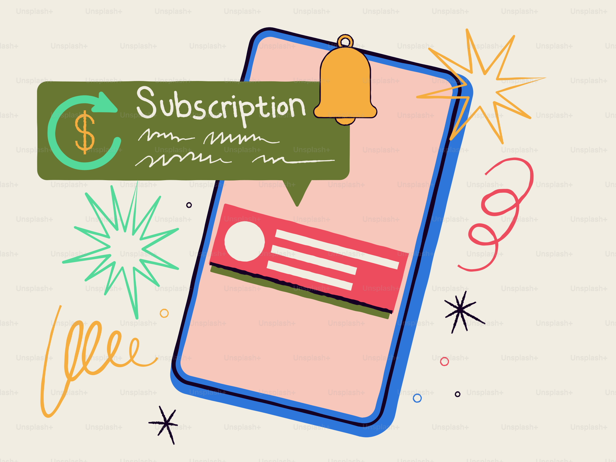 Das Telefon zeigt eine Abonnementbenachrichtigung mit Glockensymbol und Glockensymbol an.