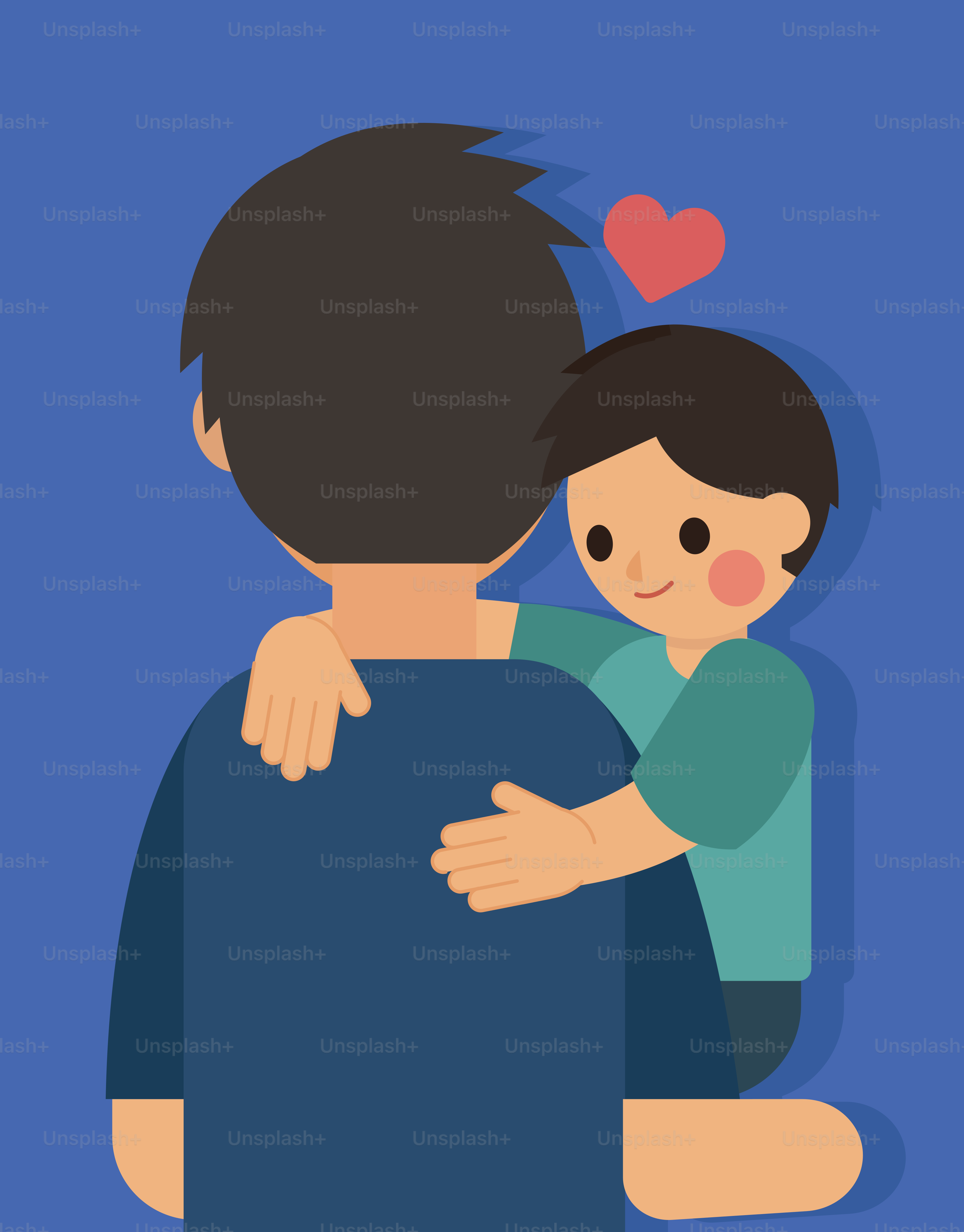 Uma criança abraça o pai com amor