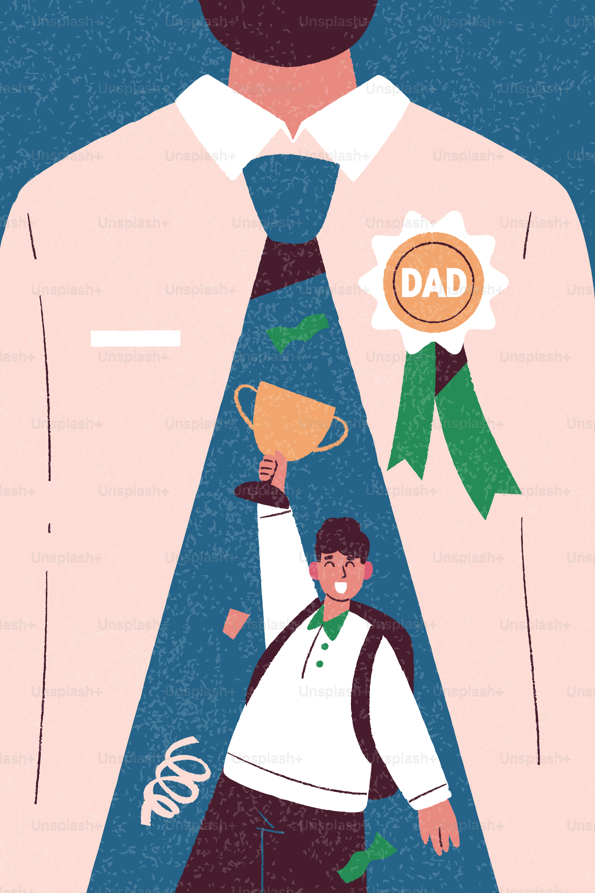 Un padre orgoglioso che tiene in mano un trofeo con il premio da 'papà'.