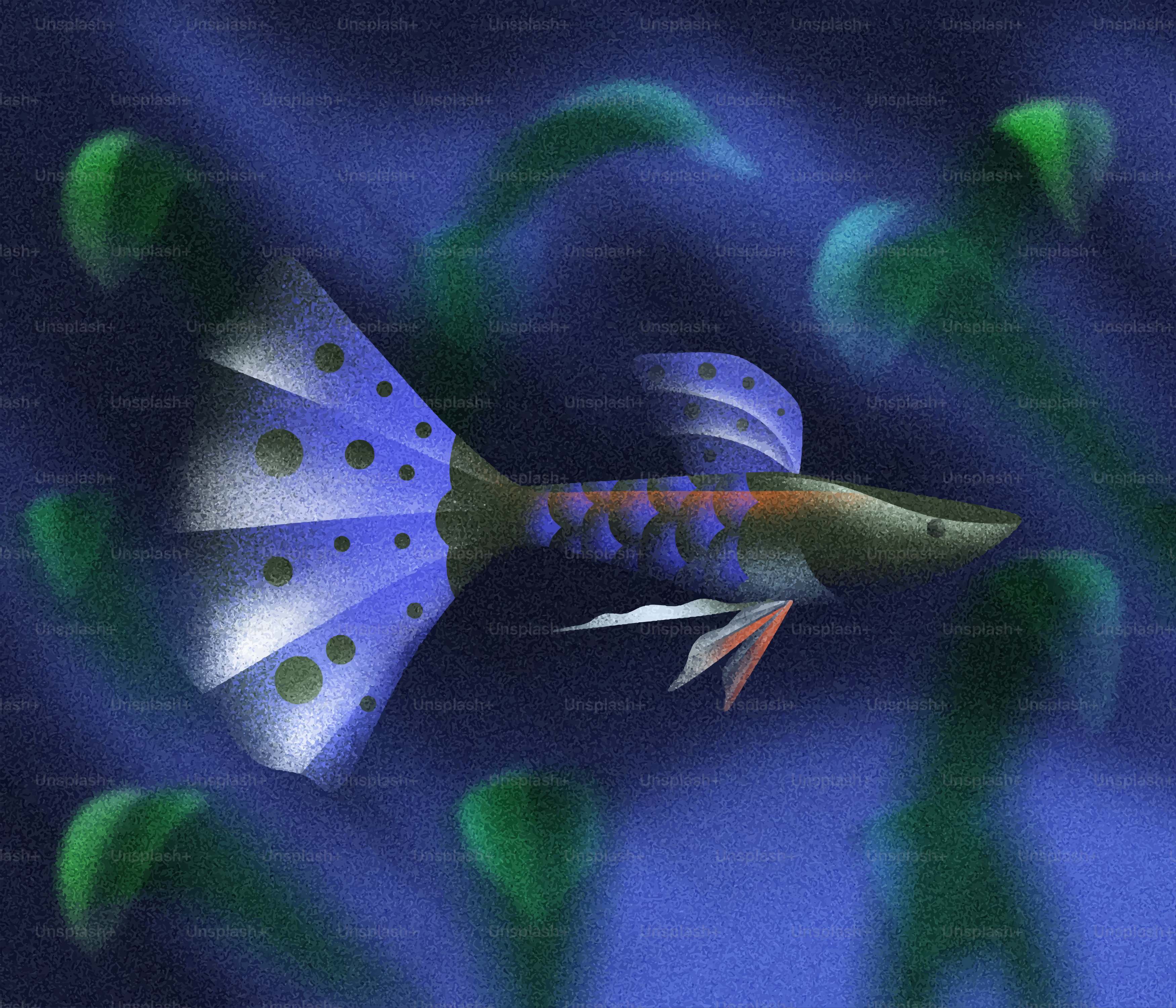 Un poisson-guppy coloré nage dans une eau bleu foncé.