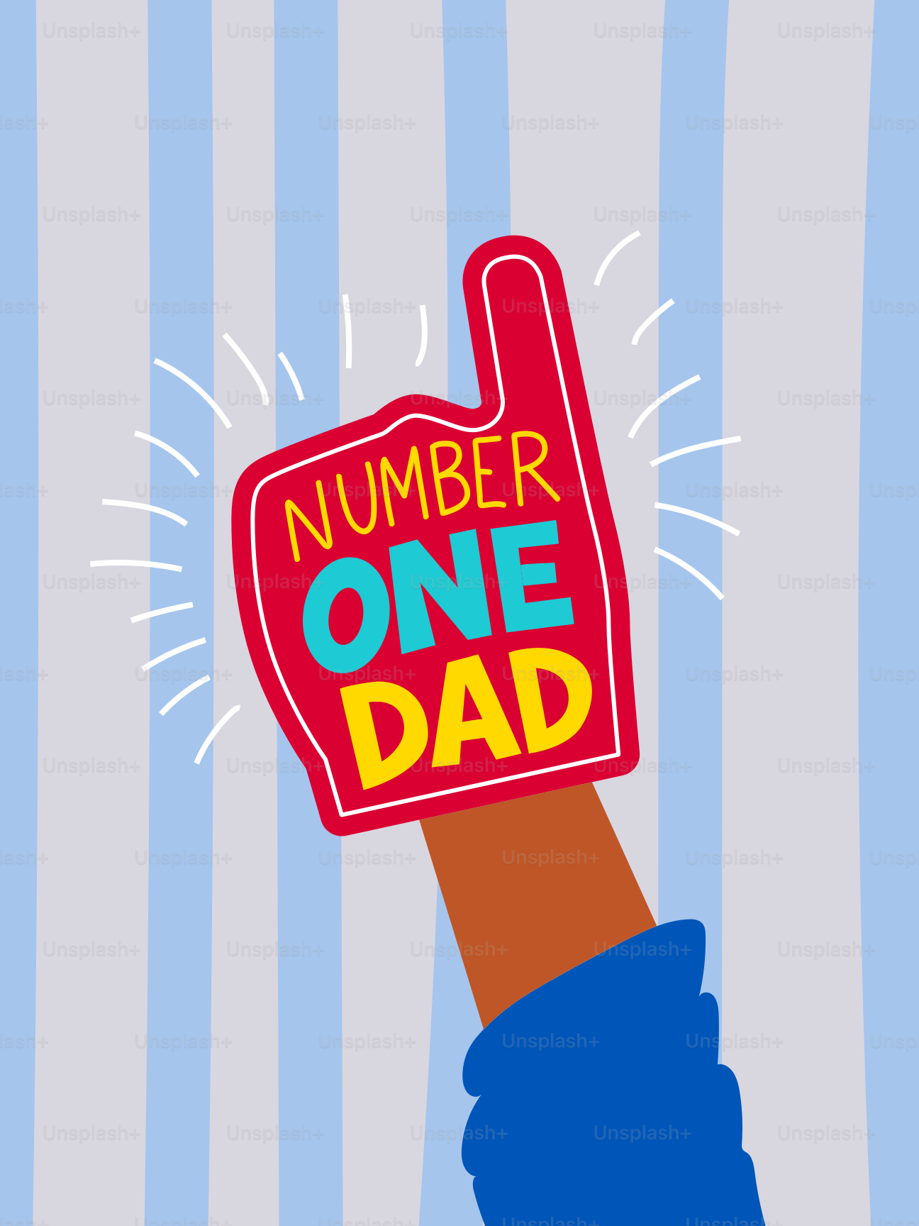 Mão segurando um dedo de espuma vermelha dizendo número um, pai