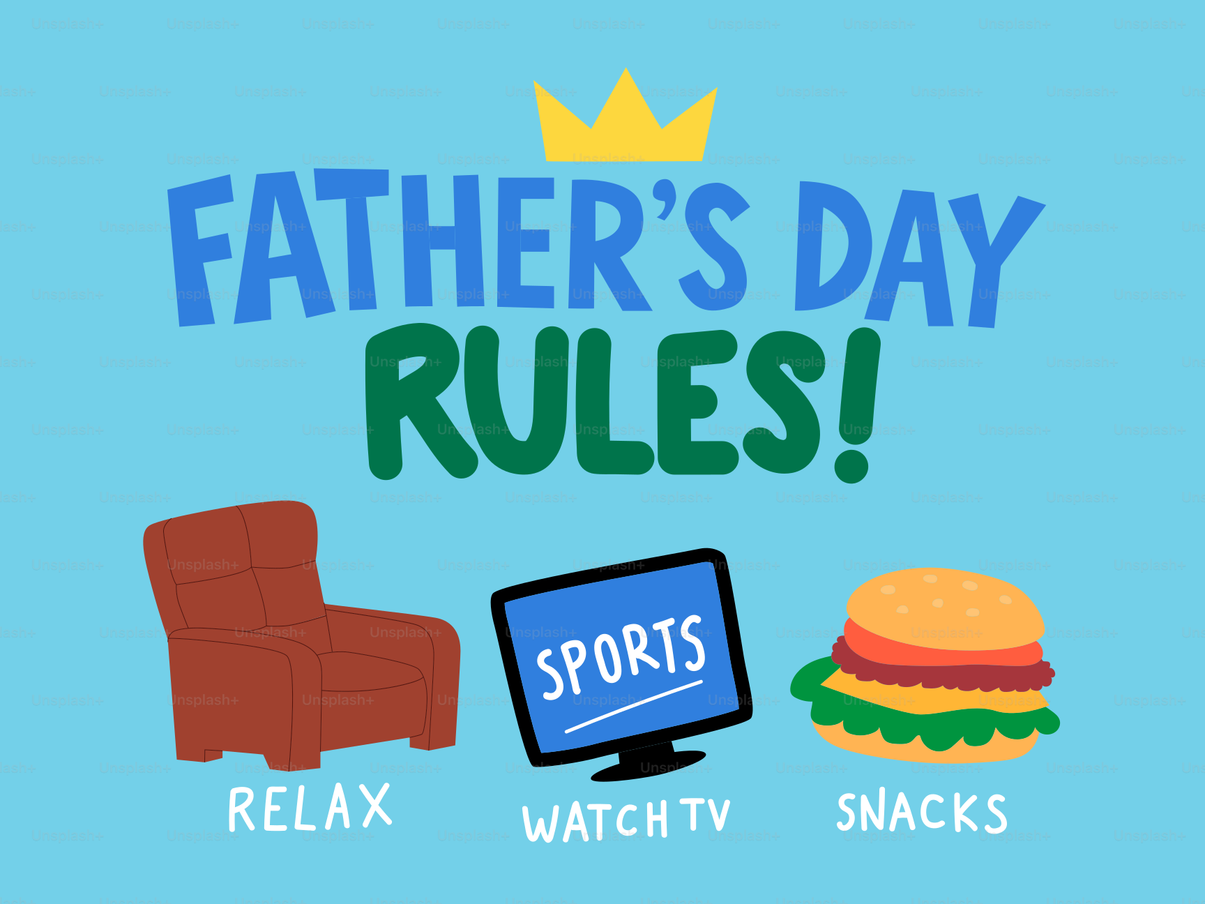 Regras do Dia dos Pais: relaxar, assistir esportes, comer lanches.