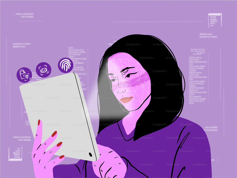 Mulher usando tablet com ícones de segurança digital