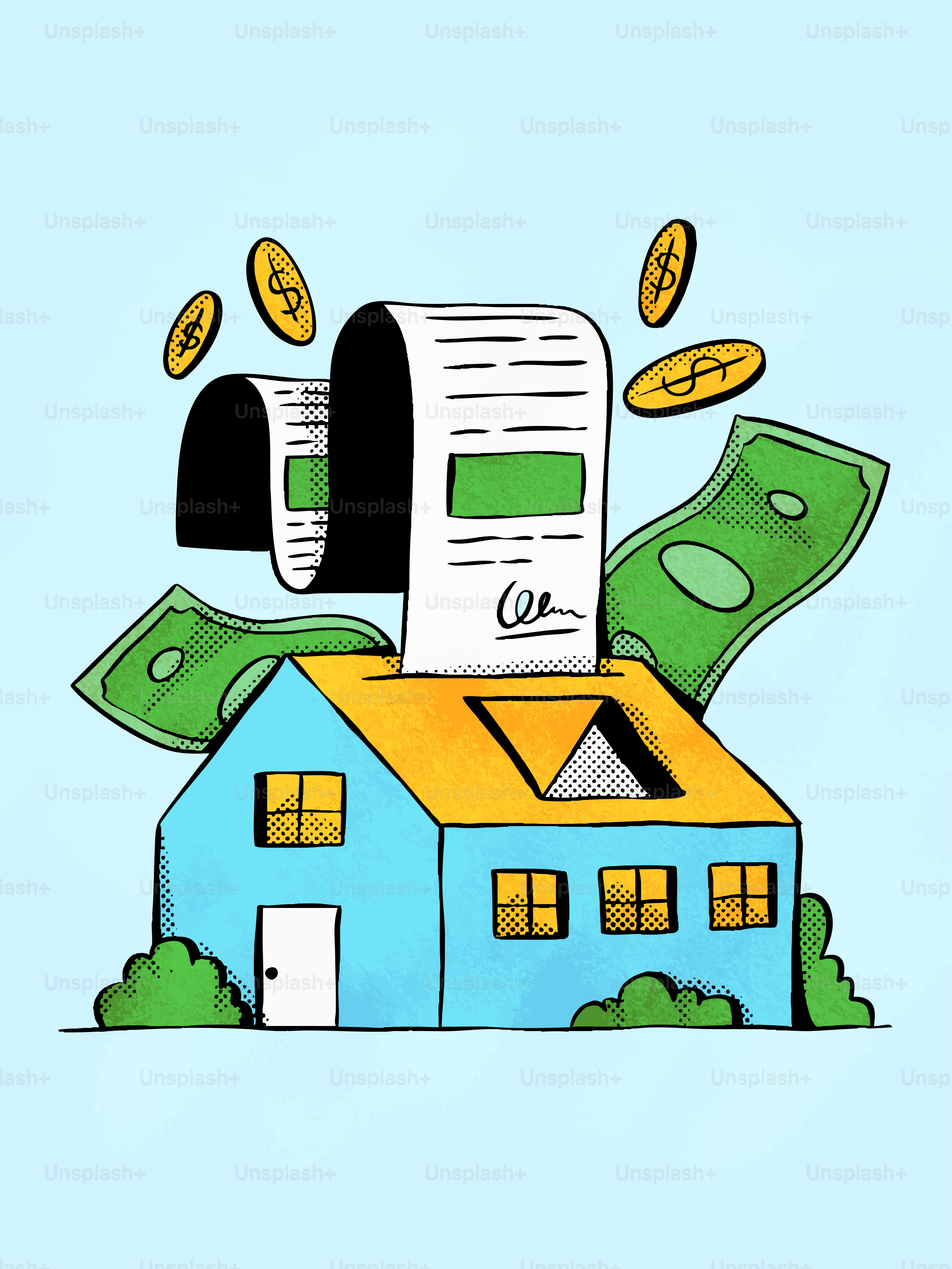 請求書やお金が飛び交う家。