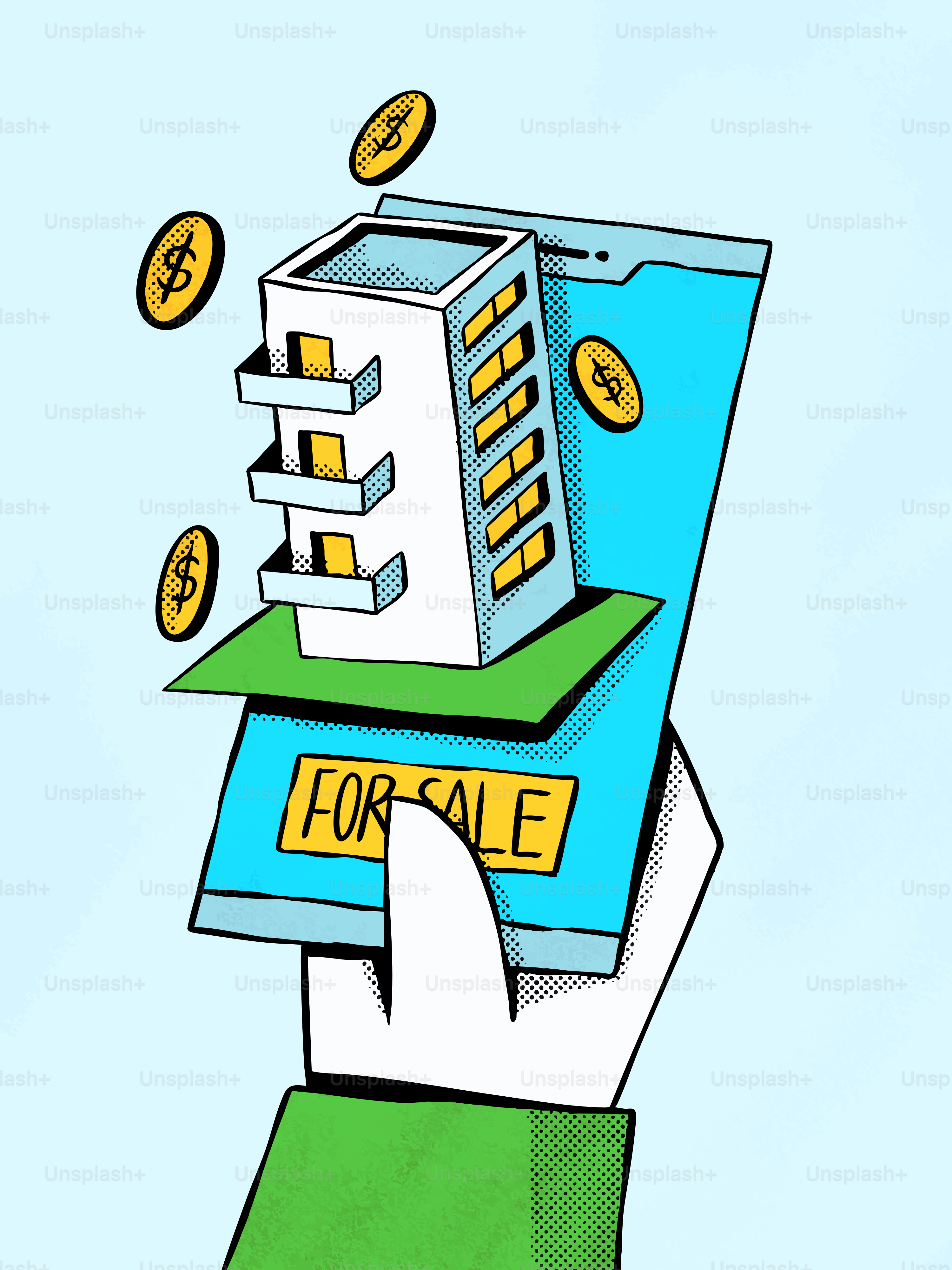 建物やコインを売る手持ちの電話。