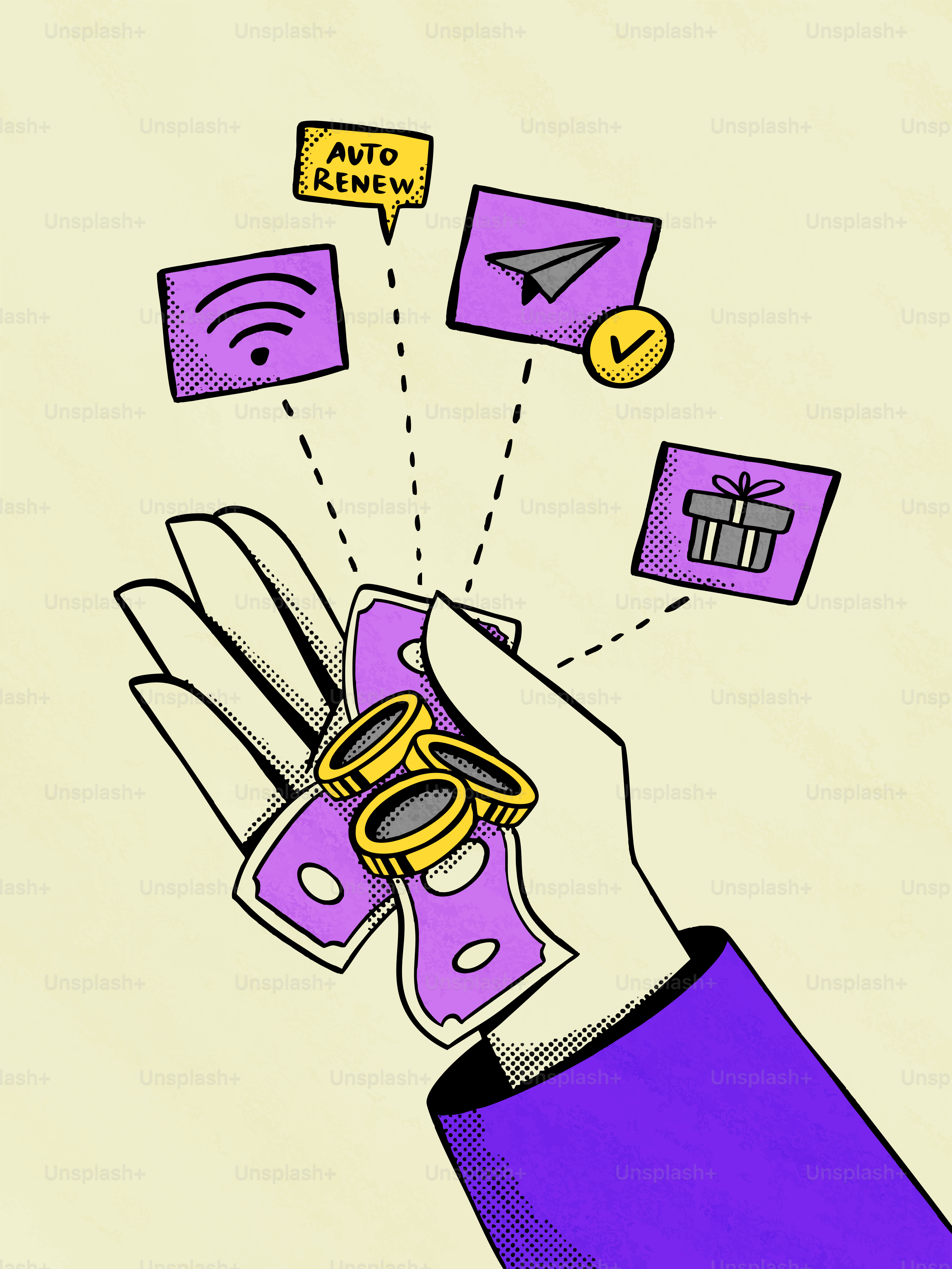 サービスや贈り物のアイコンがあったお金を手で握ること