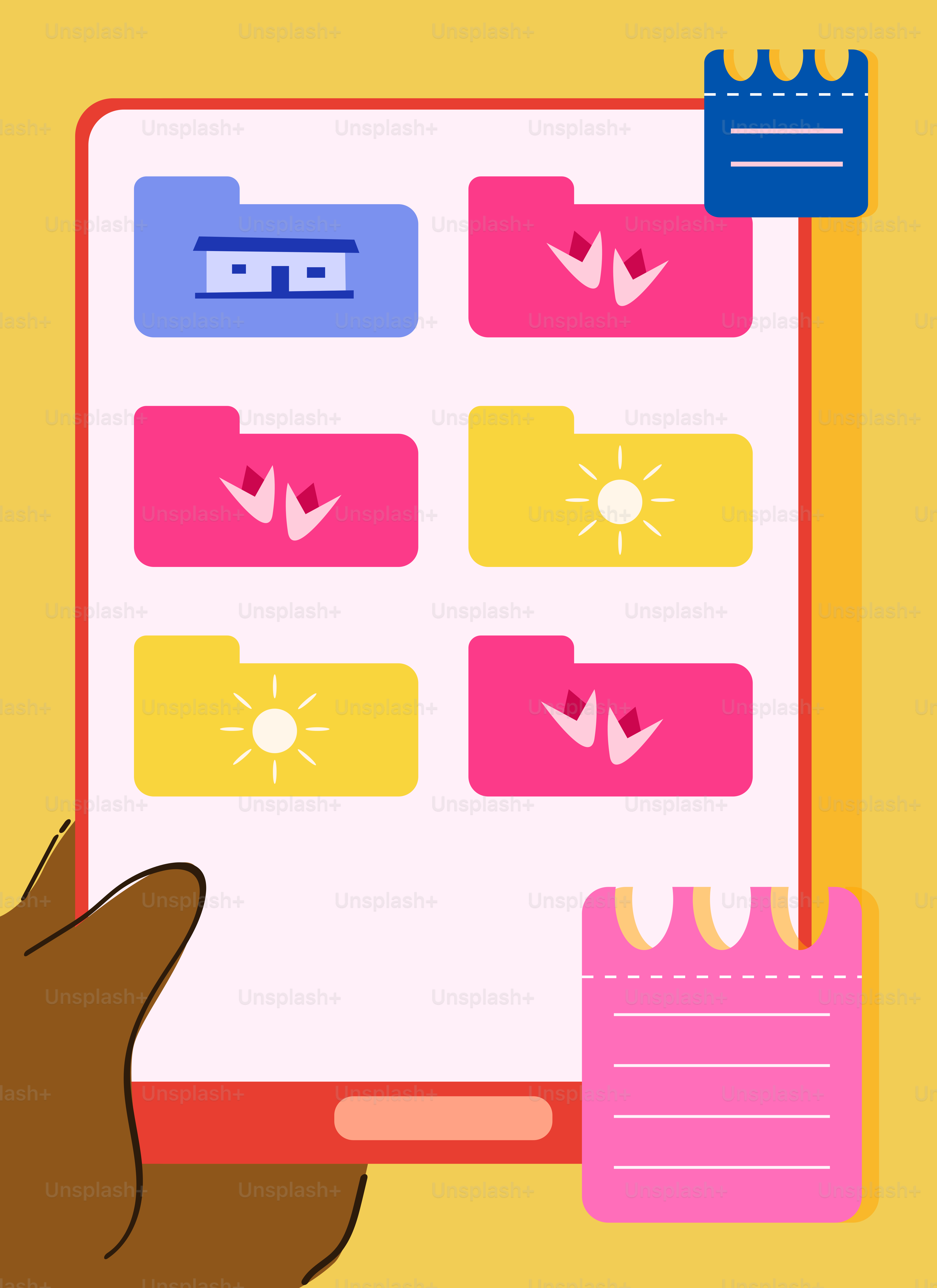 Smartphone screen displaying colorful folders with icons.