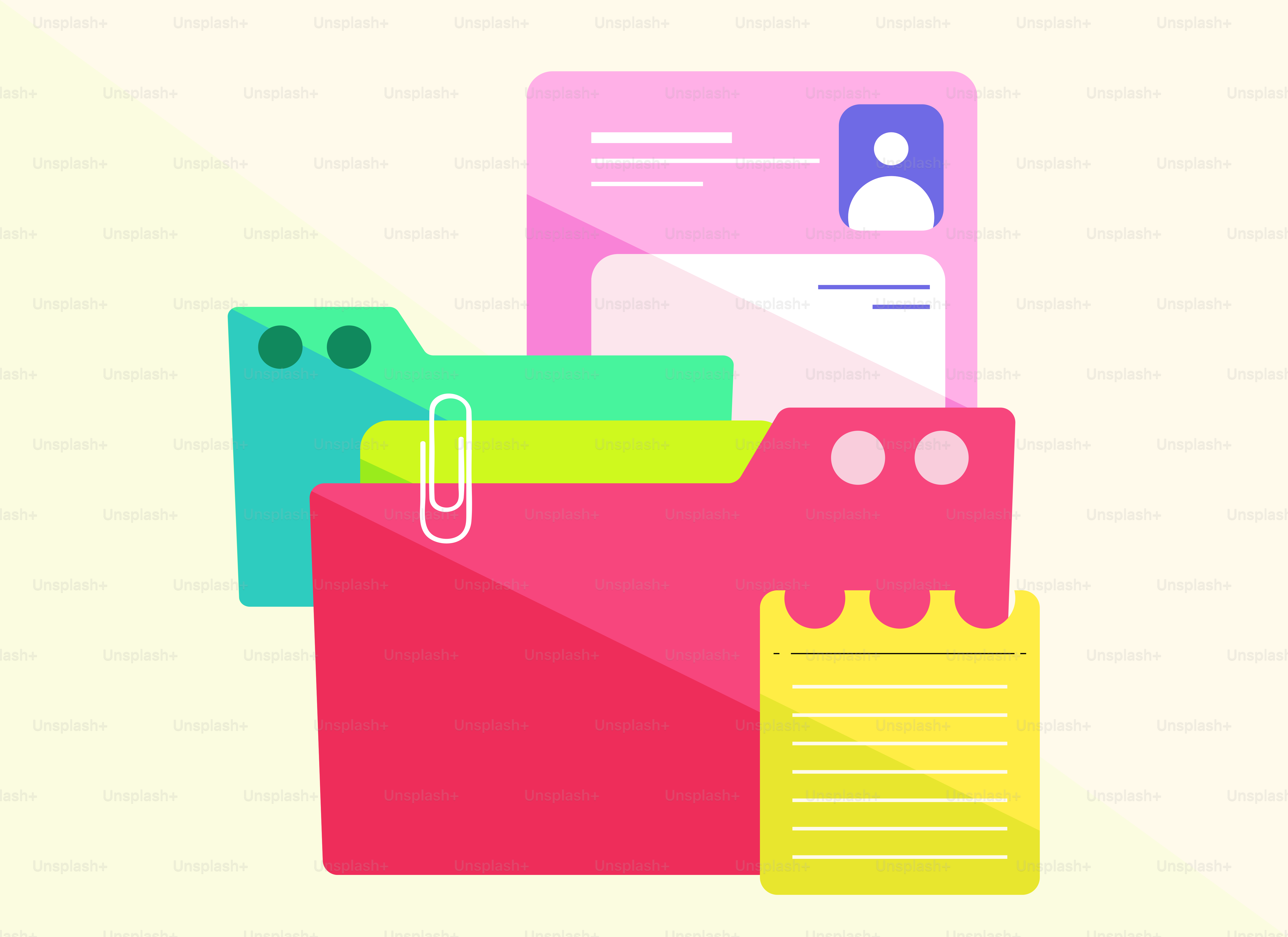 Colorful folders with documents and sticky notes
