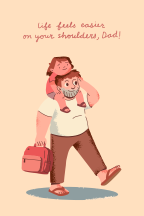 父親が娘を肩に担いでいる。