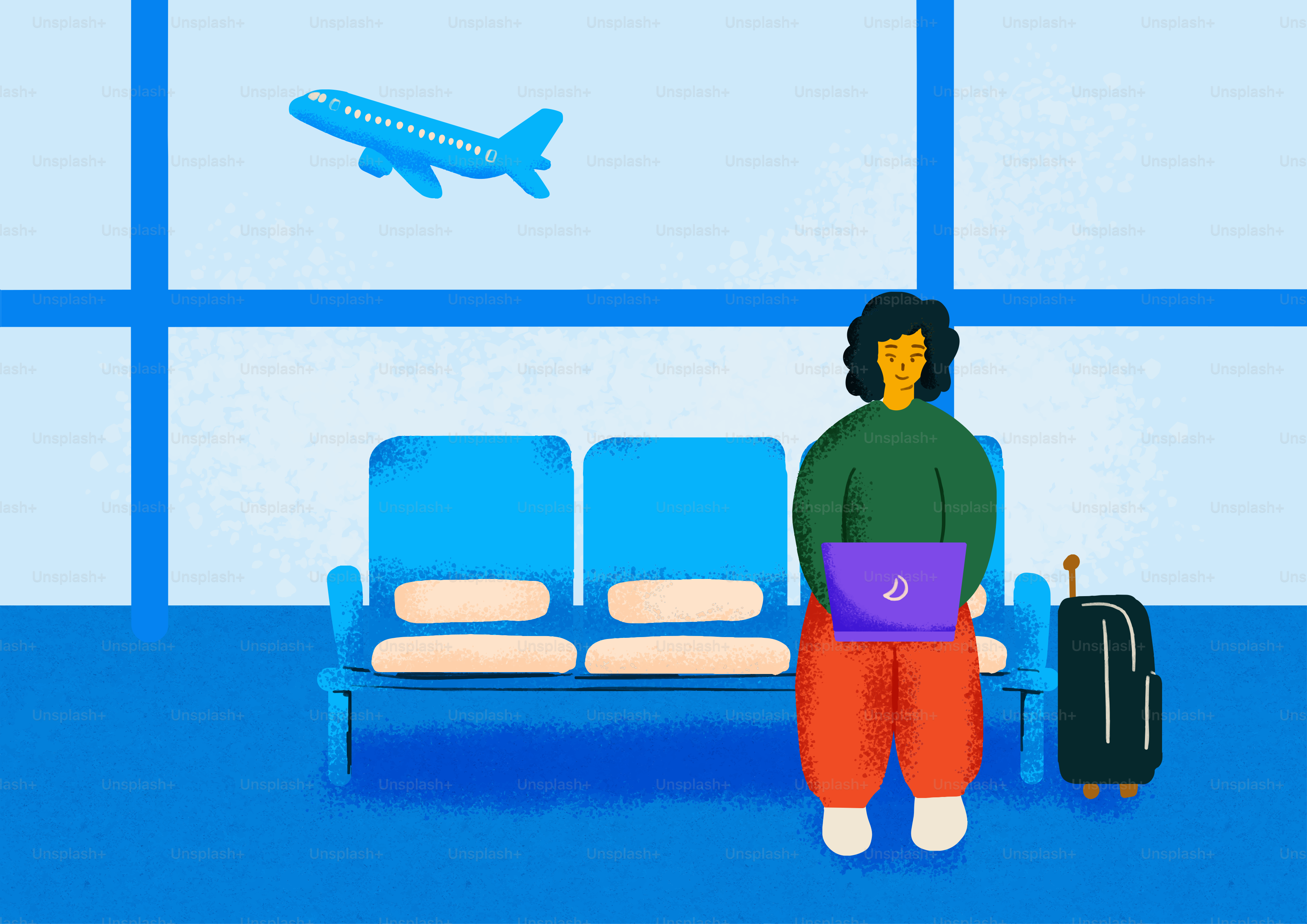 Personne avec un ordinateur portable dans la salle d’attente de l’aéroport