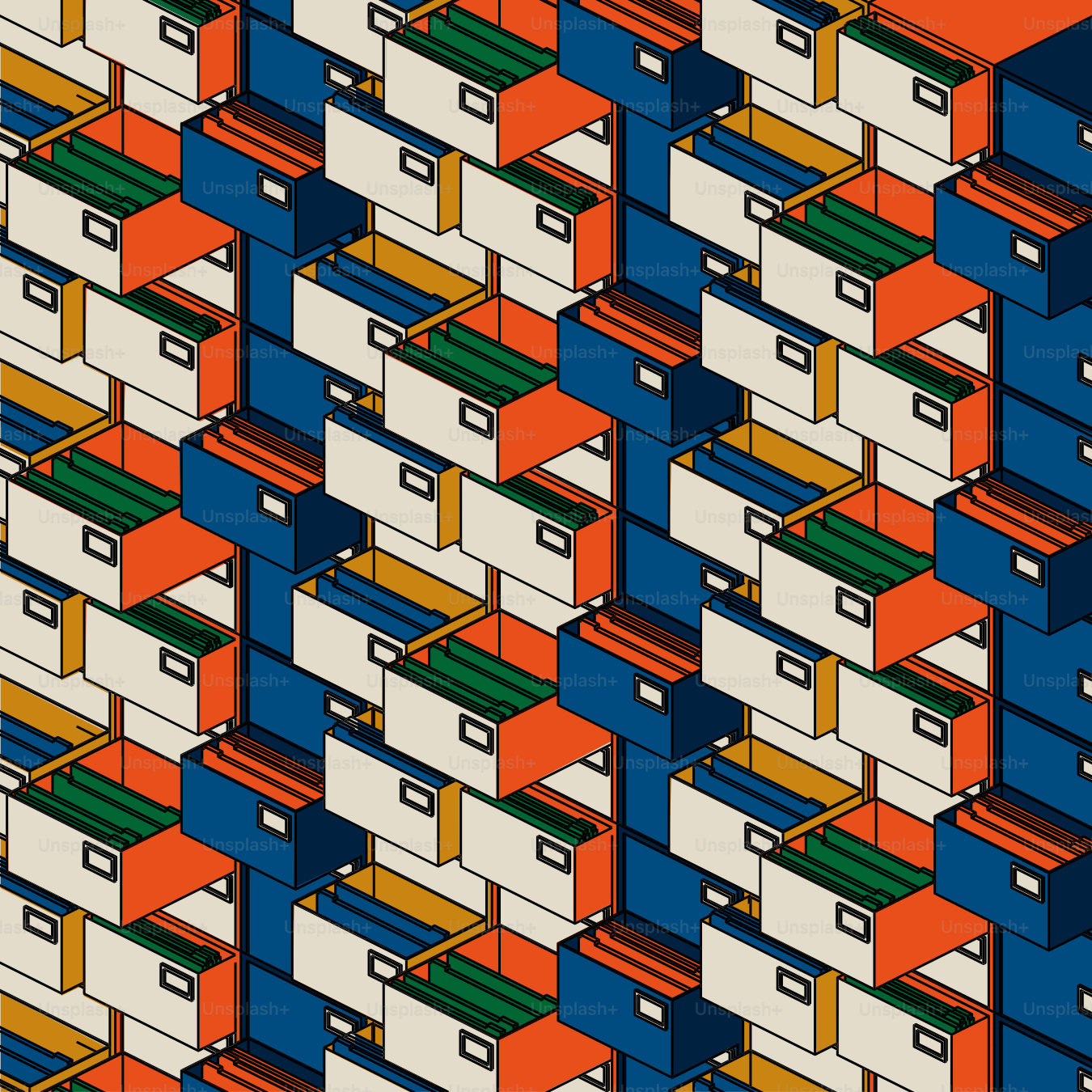 Abstract pattern of colorful filing cabinets