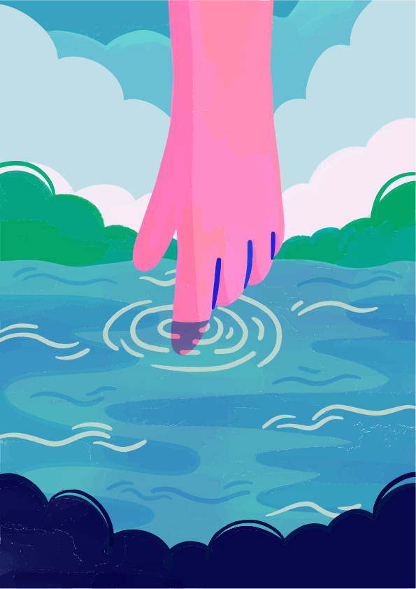 水面に触れる手が波紋を生む。